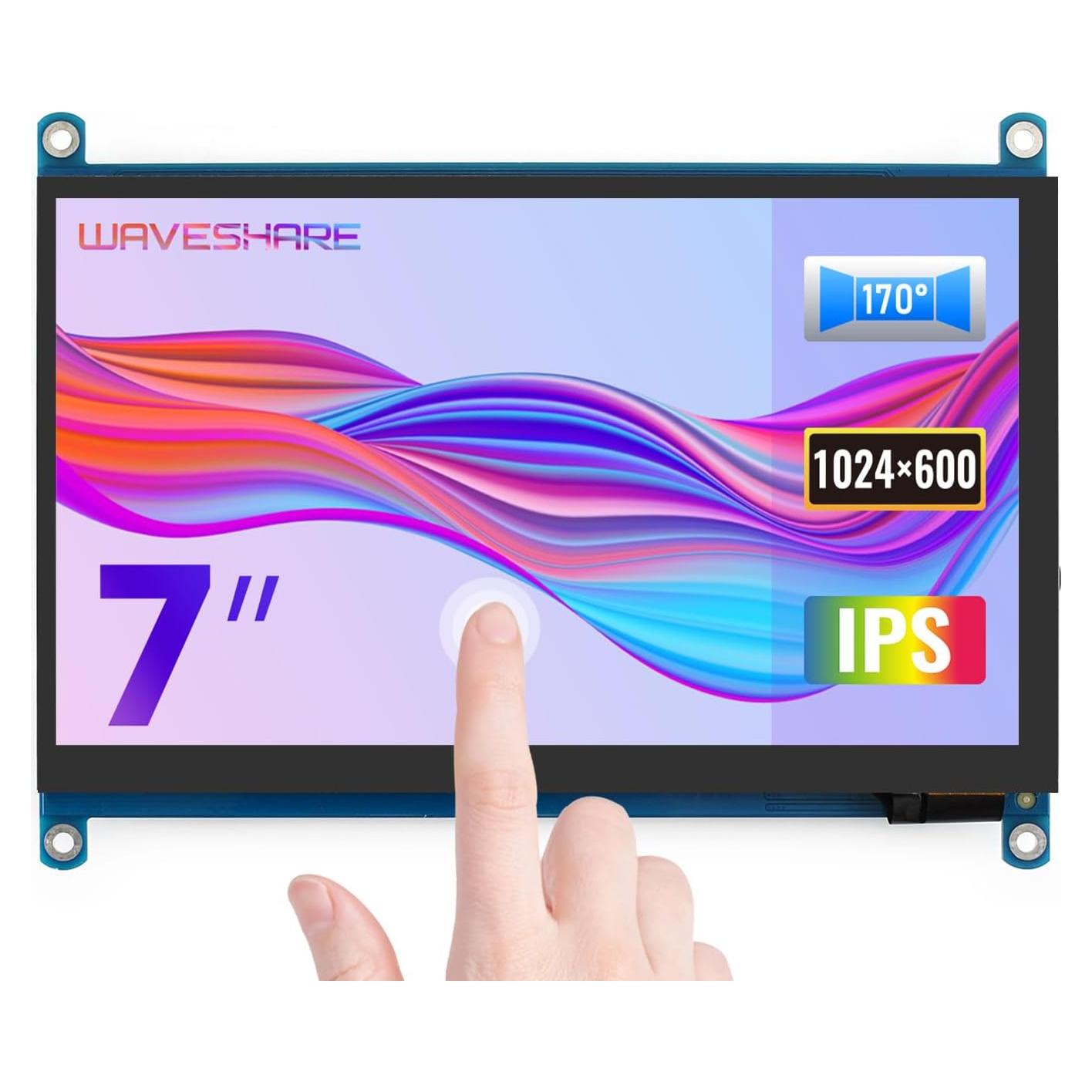 Pantalla LCD Táctil 7" Waveshare 1024x600 HDMI para Raspberry Pi