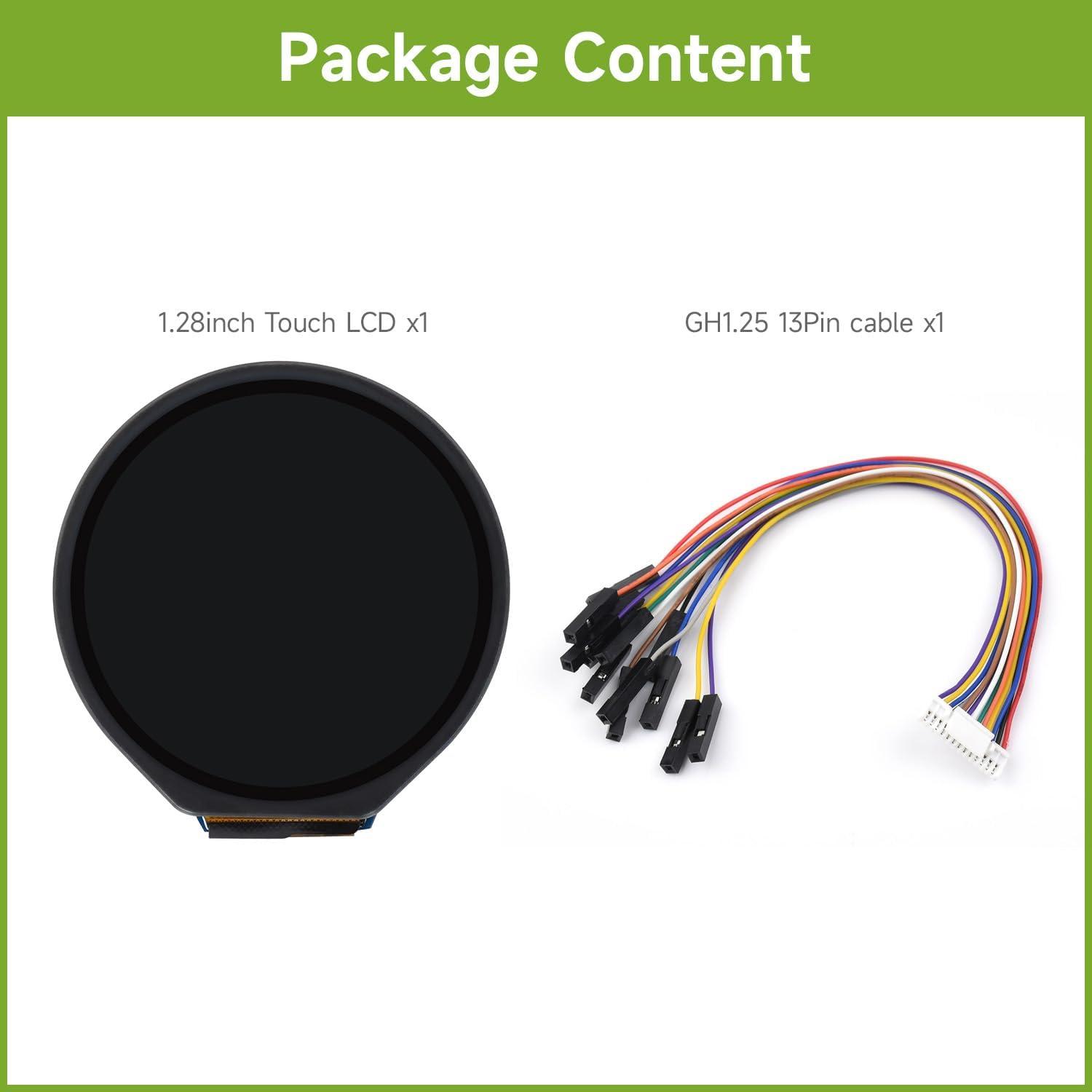 Waveshare 1.28inch Round LCD Display Module with Touch Panel, 240×240 Resolution, IPS, SPI and I2C Communication, Compatible with Raspberry Pi 5/4B/3B/Zero/Zero W/Zero 2W/Pico/Pico W/Pico WH