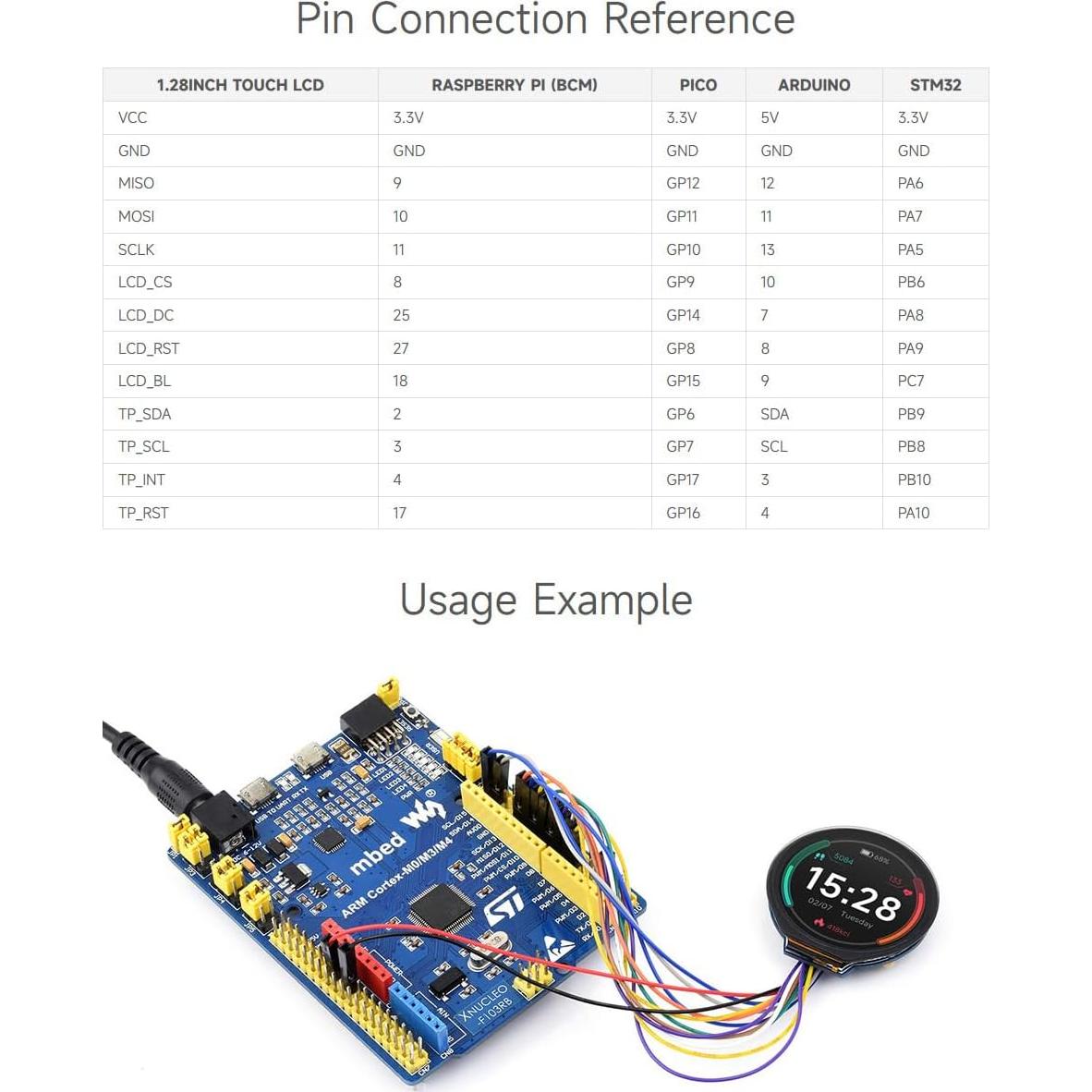 Waveshare 1.28inch Round LCD Display Module with Touch Panel, 240×240 Resolution, IPS, SPI and I2C Communication, Compatible with Raspberry Pi 5/4B/3B/Zero/Zero W/Zero 2W/Pico/Pico W/Pico WH