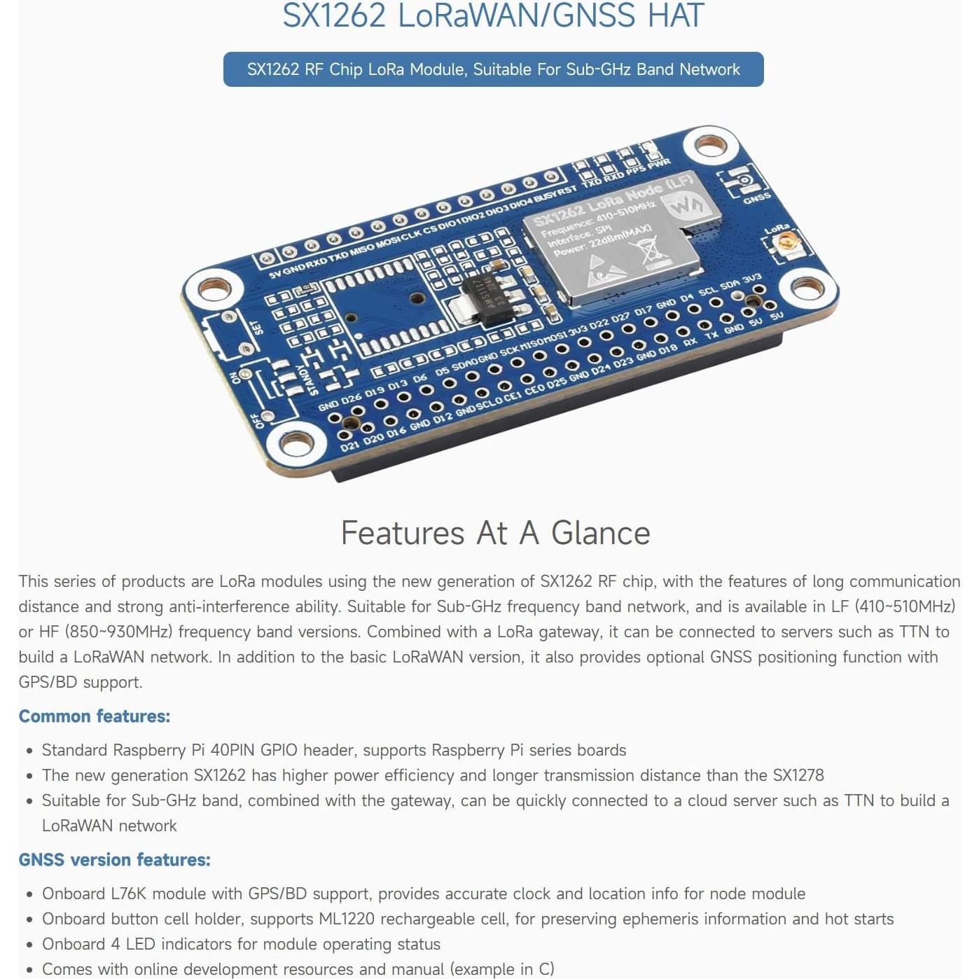 Módulo de expansión LoRaWAN SX1262 Waveshare con GNSS