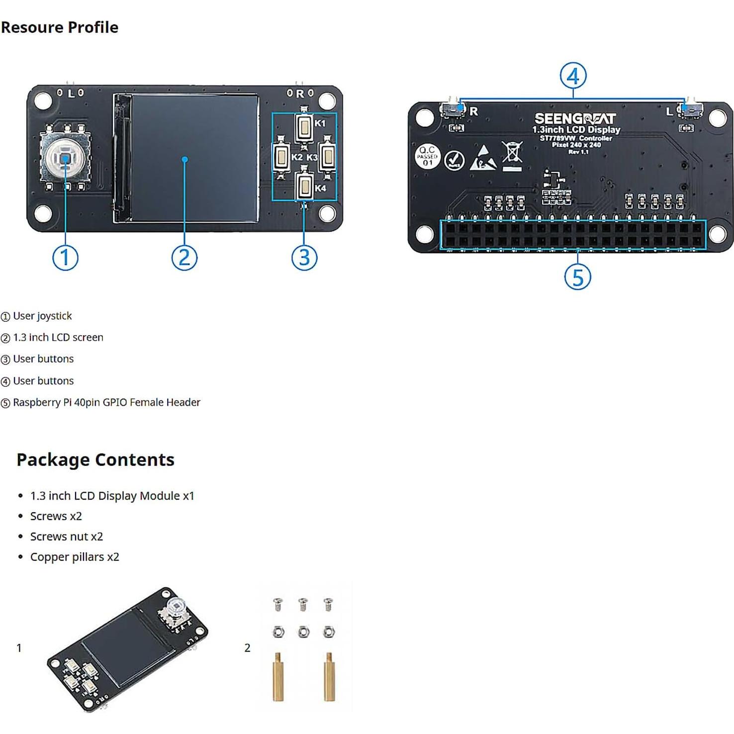 Pantalla LCD 1.3" xicolee ST7789 240x240 RGB para Raspberry Pi