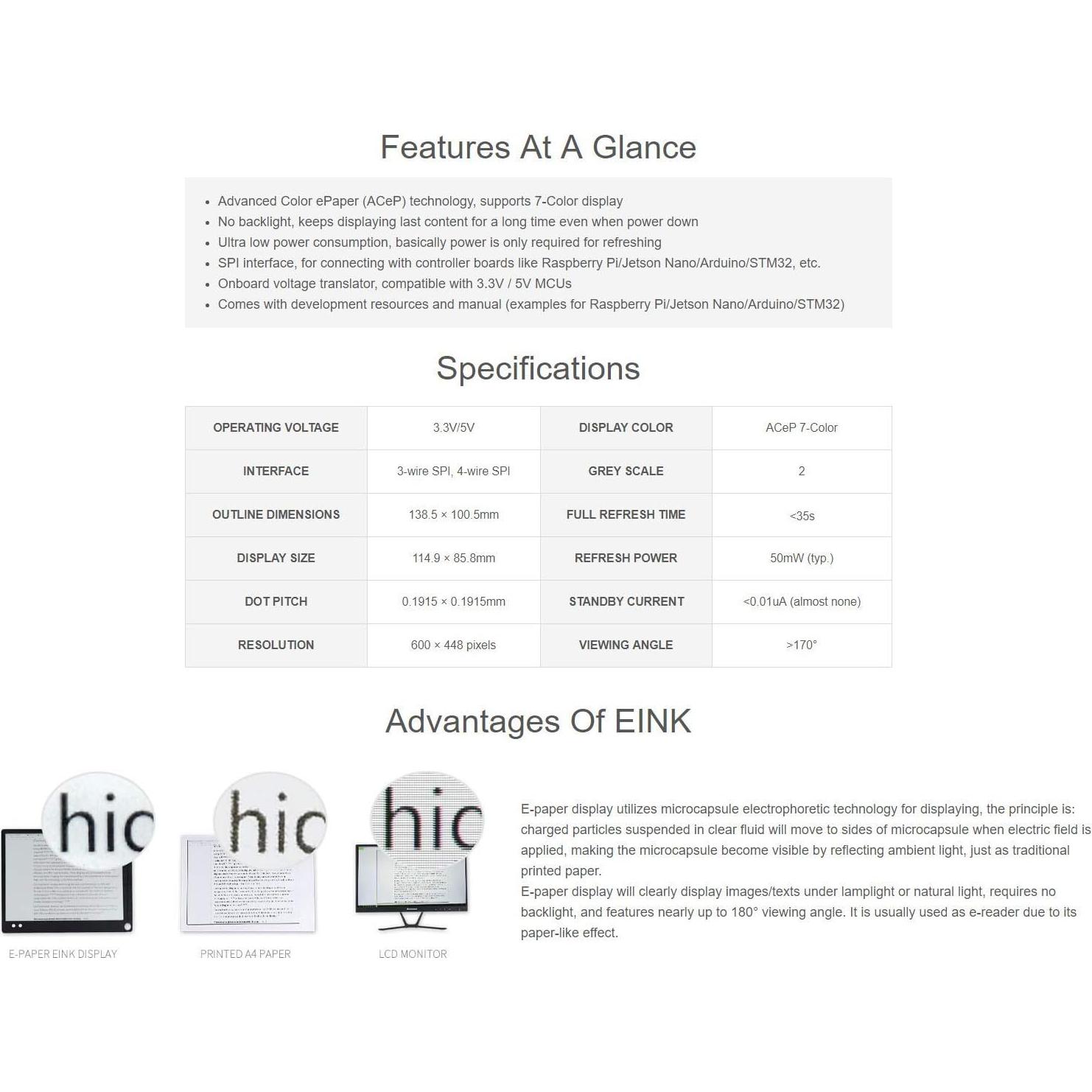 Módulo E-Paper Colorido 5.65" Waveshare para Raspberry Pi