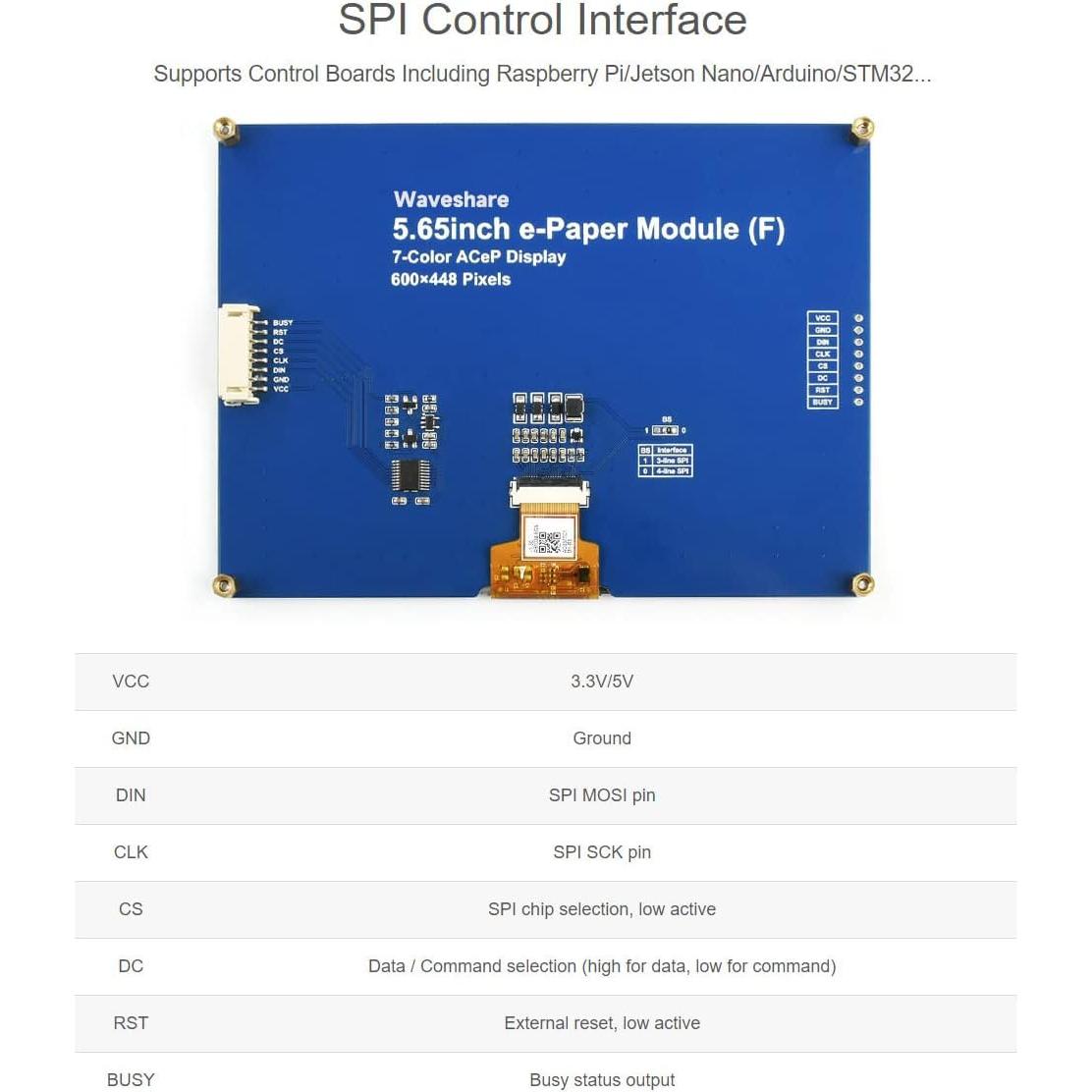 Módulo E-Paper Colorido 5.65" Waveshare para Raspberry Pi