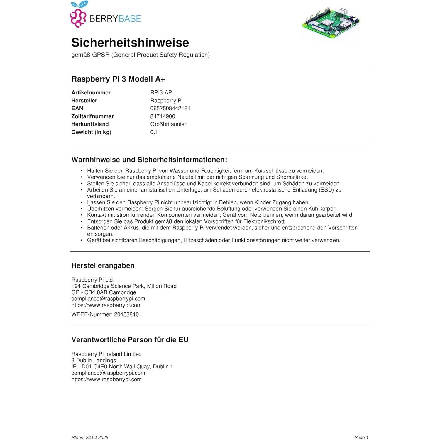 Placa Raspberry Pi 3 A+ 1.4GHz 512MB RAM WiFi Bluetooth