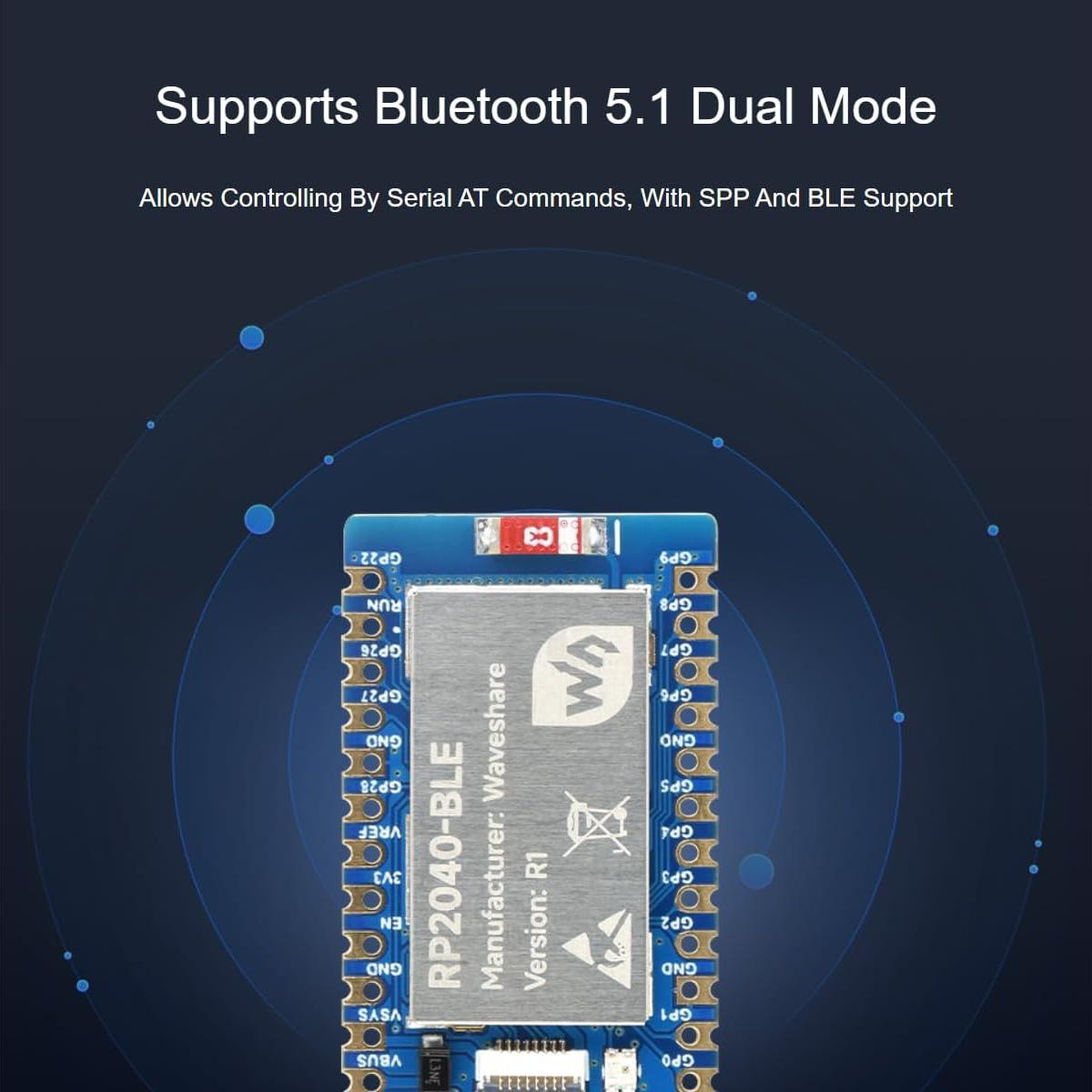 Placa de desarrollo RP2040-BLE Waveshare Bluetooth 5.1