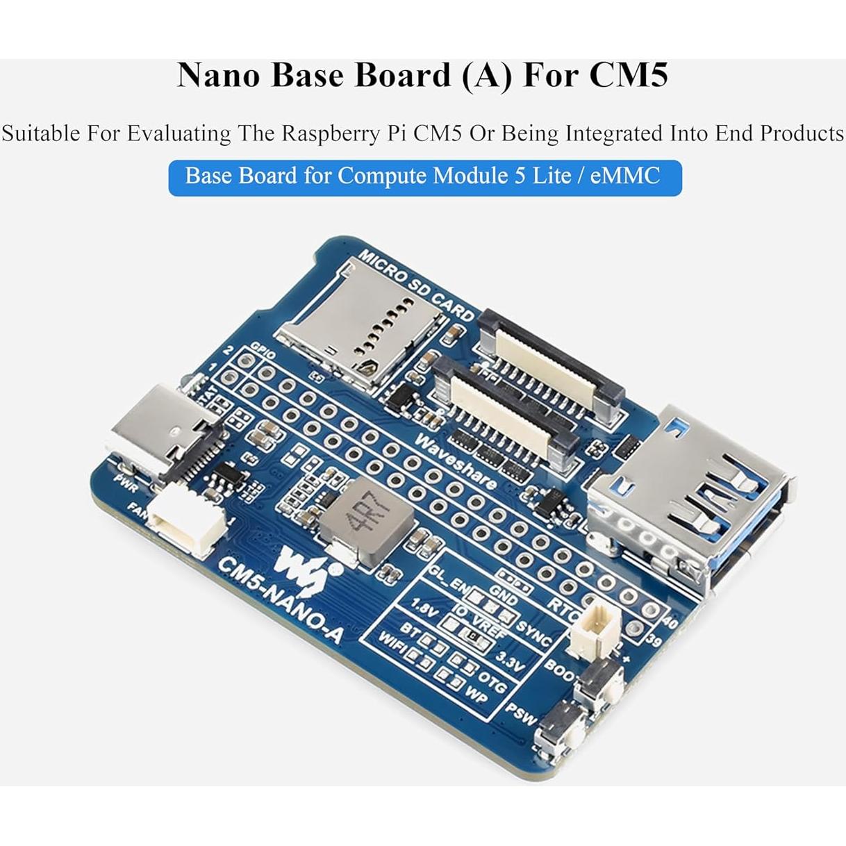 Placa Base Nano Wonrabai para Raspberry Pi CM5 - USB 3.2, GPIO 40PIN