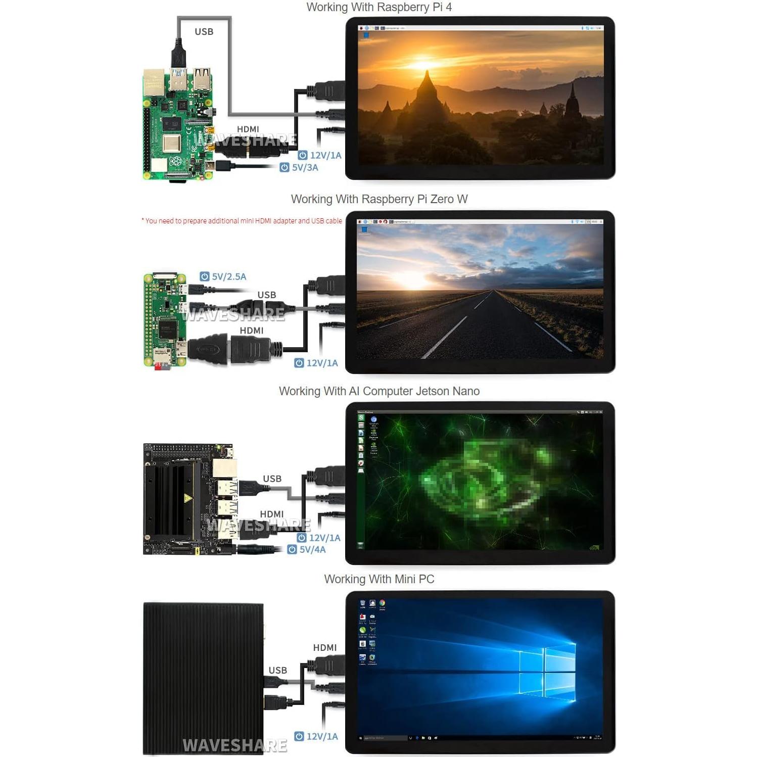 Pantalla LCD Táctil Waveshare 15.6" 1920x1080 HDMI IPS