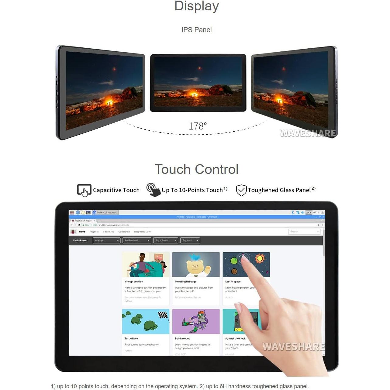Pantalla LCD Táctil Waveshare 15.6" 1920x1080 HDMI IPS