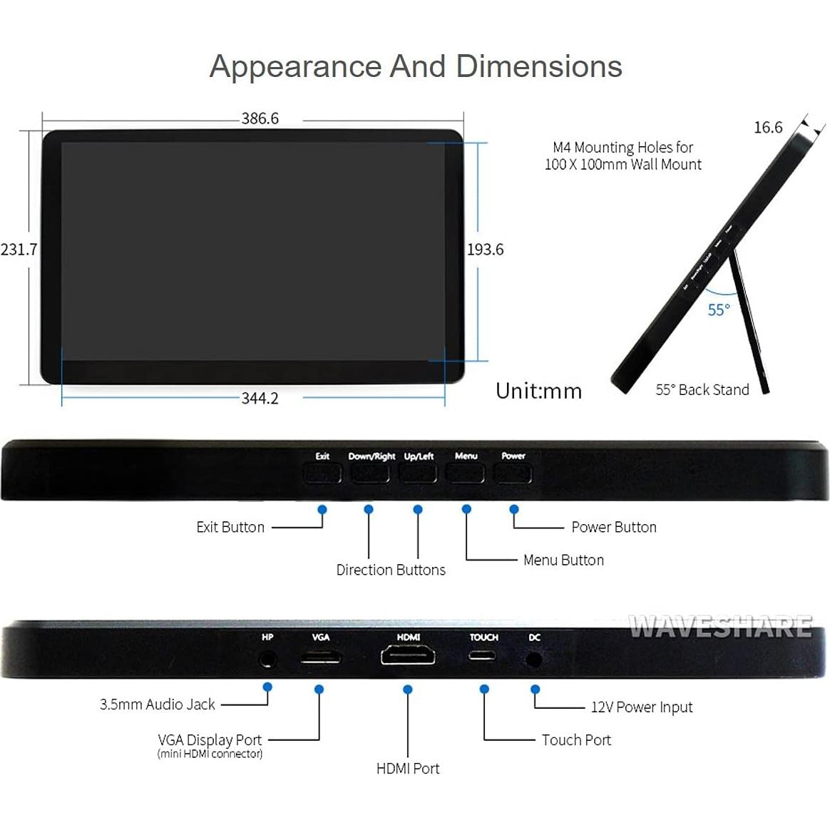 Pantalla LCD Táctil Waveshare 15.6" 1920x1080 HDMI IPS