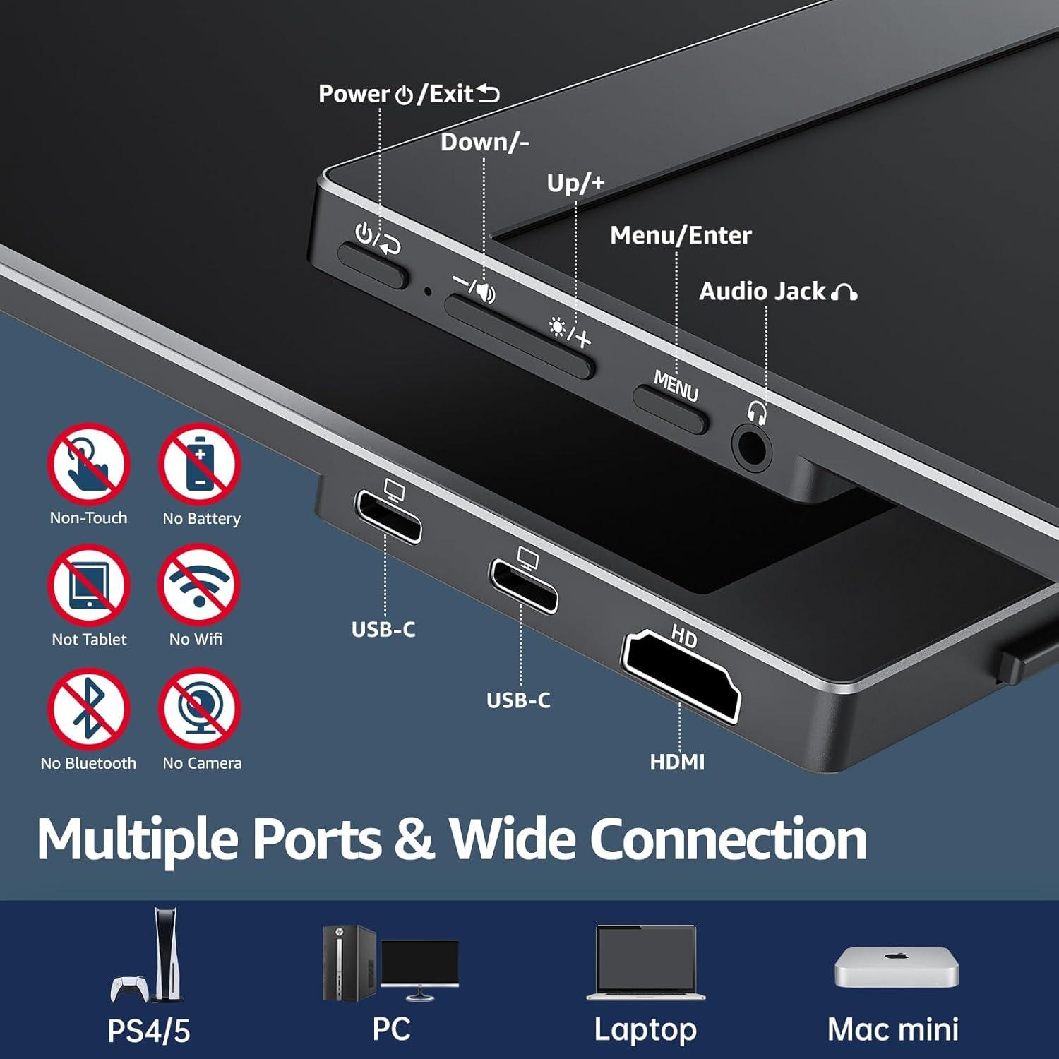 Monitor Portátil Cocopar 15.6" FHD 1080P USB-C HDMI
