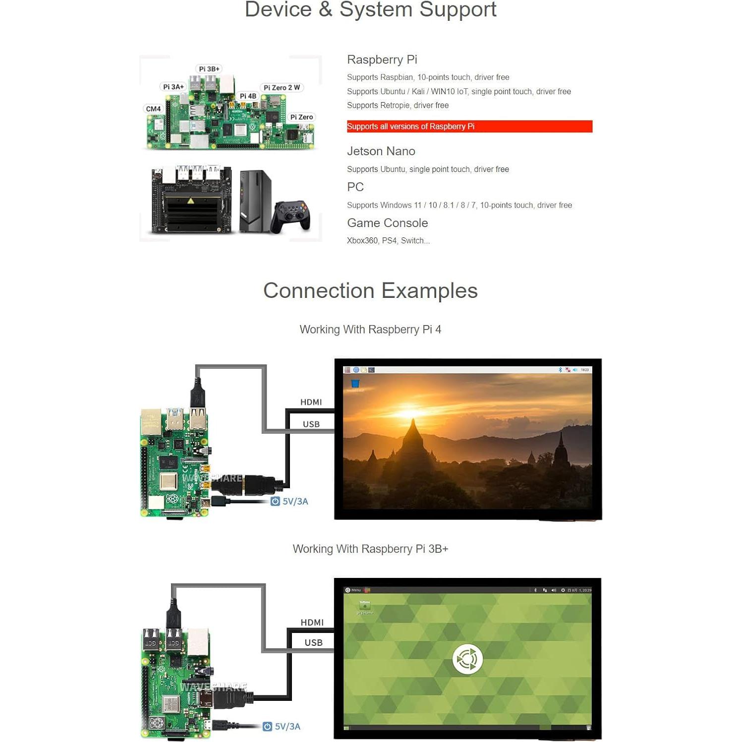 Pantalla Táctil Capacitiva LCD 10.1" Waveshare 1024x600 HDMI