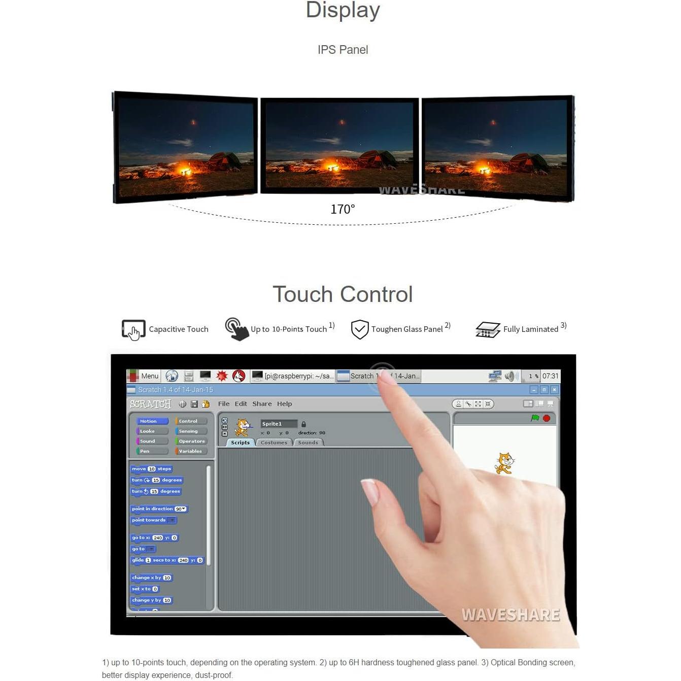 Pantalla Táctil Capacitiva LCD 10.1" Waveshare 1024x600 HDMI