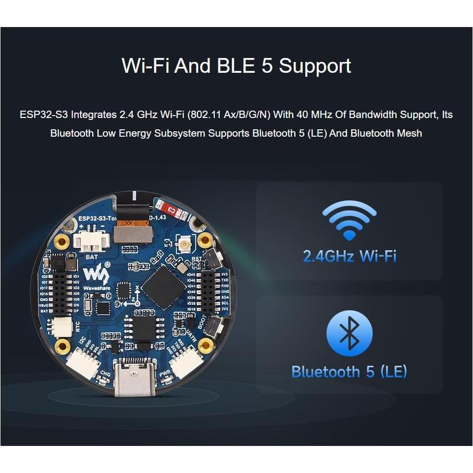 Placa de Desarrollo Waveshare ESP32-S3 AMOLED 1.43" 466x466