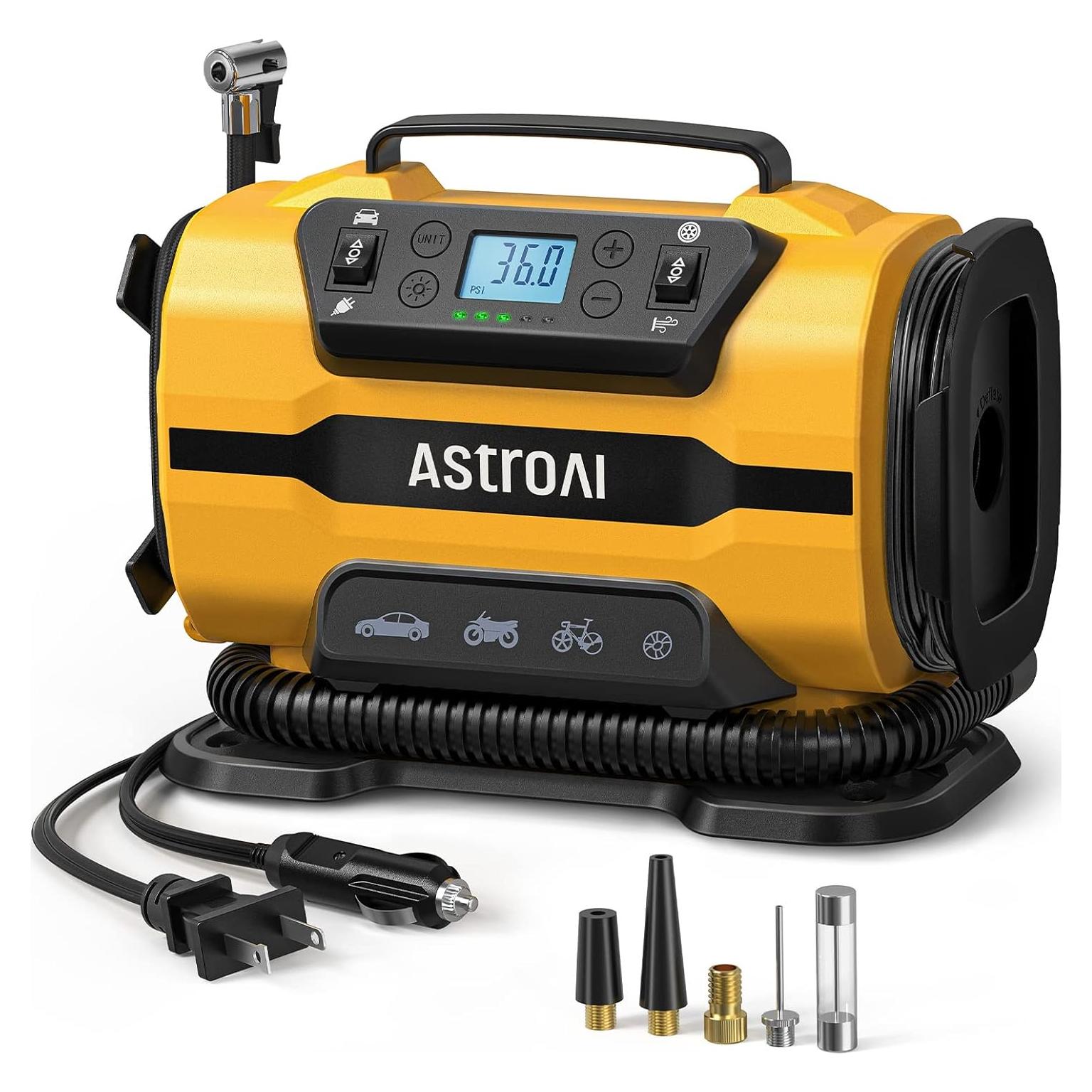 Compresor de Aire AstroAI 150 PSI 12V DC/110V AC Amarillo