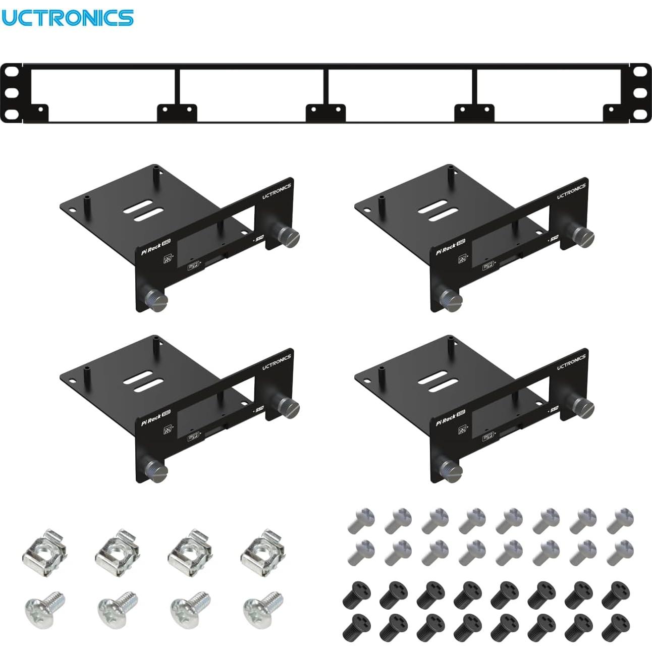 UCTRONICS Rack 1U para Raspberry Pi - Soporta 4 RPis y 4 SSDs