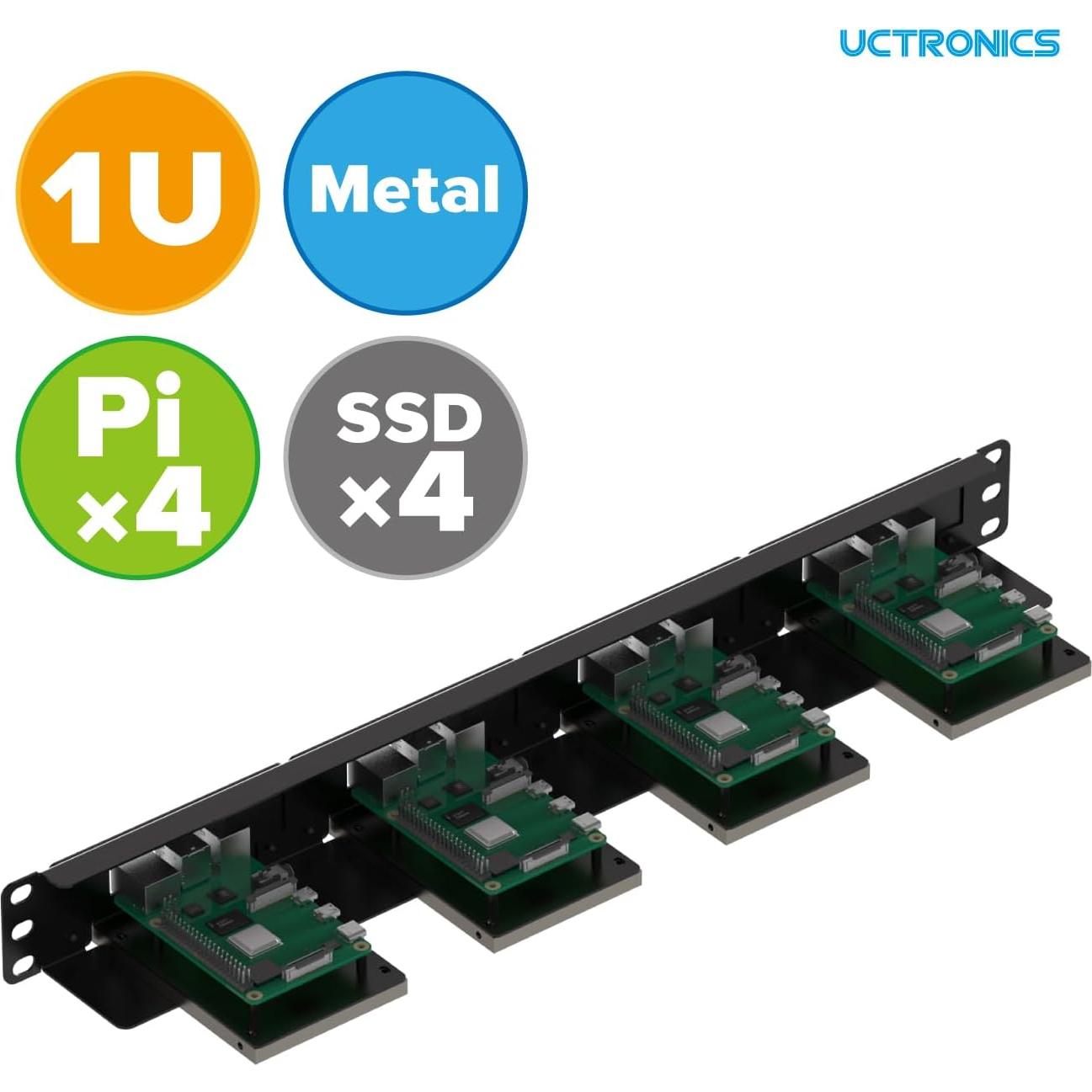 UCTRONICS Rack 1U para Raspberry Pi - Soporta 4 RPis y 4 SSDs