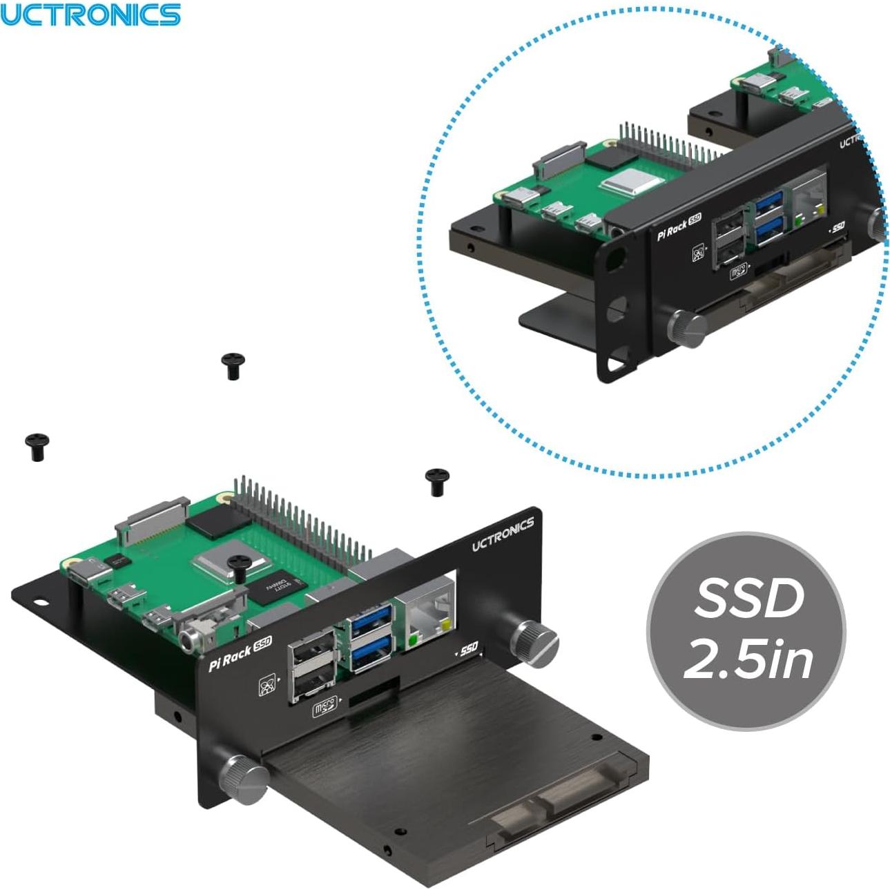 UCTRONICS Rack 1U para Raspberry Pi - Soporta 4 RPis y 4 SSDs