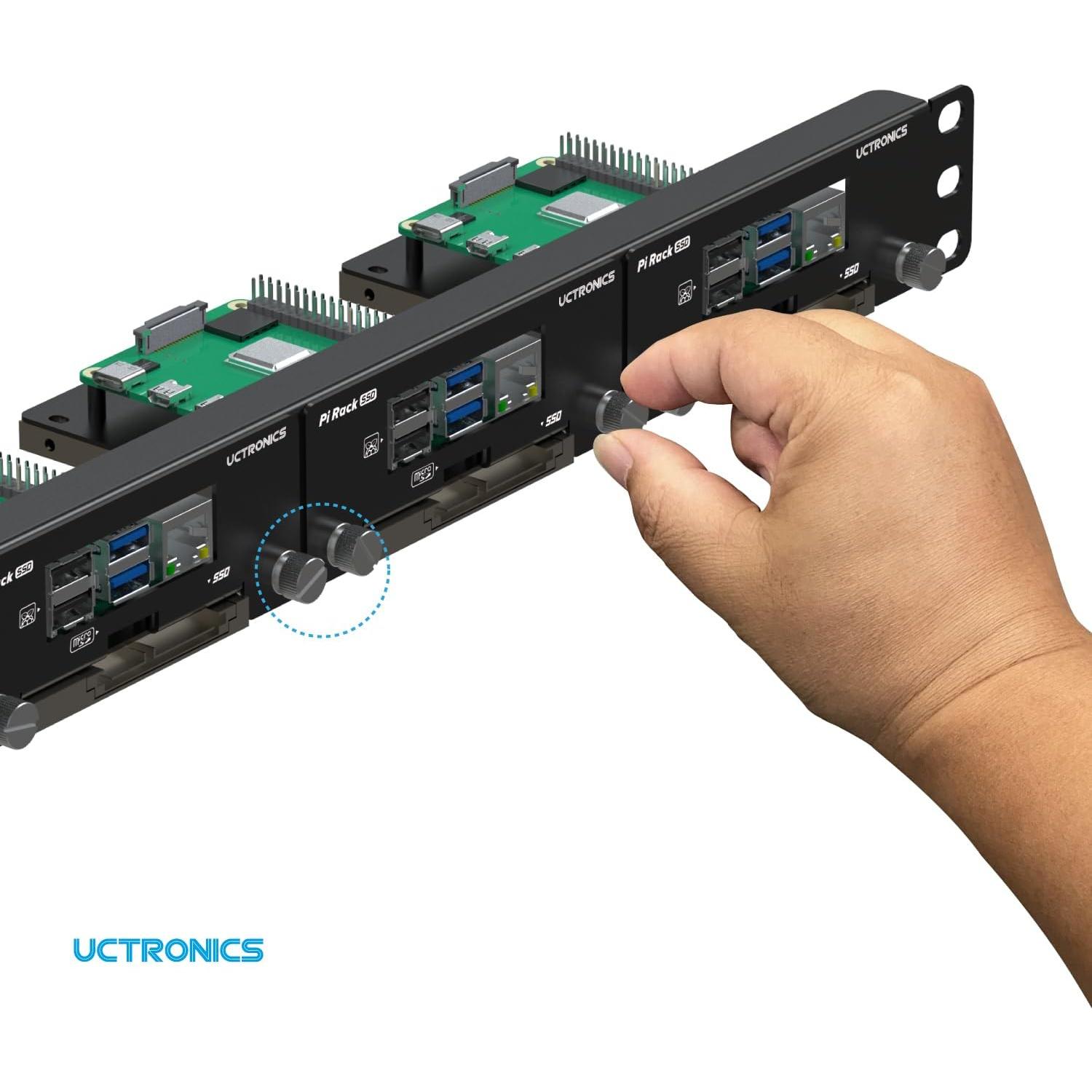 UCTRONICS Rack 1U para Raspberry Pi - Soporta 4 RPis y 4 SSDs