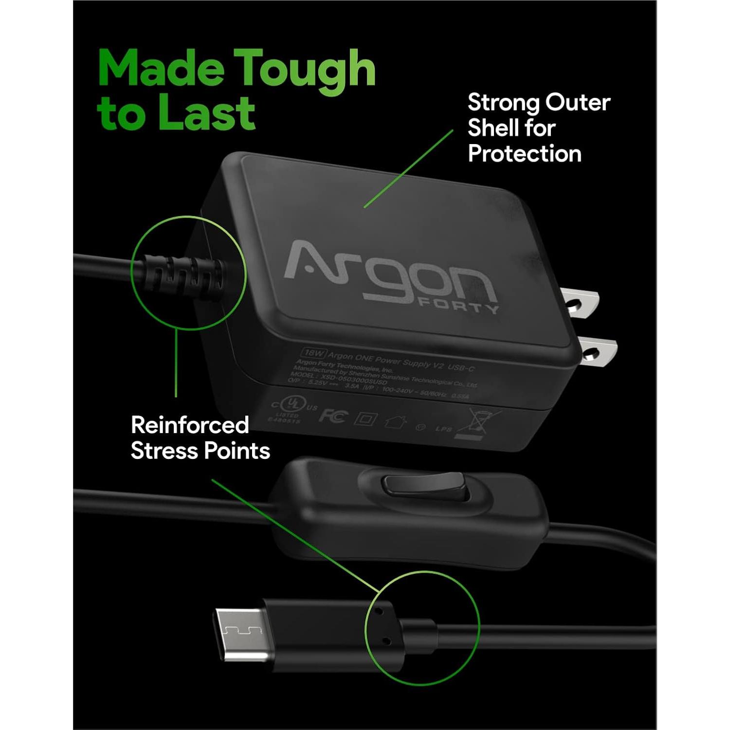 Fuente de Poder USB C Argon para Raspberry Pi 4 - 18W 5.25V 3.5A