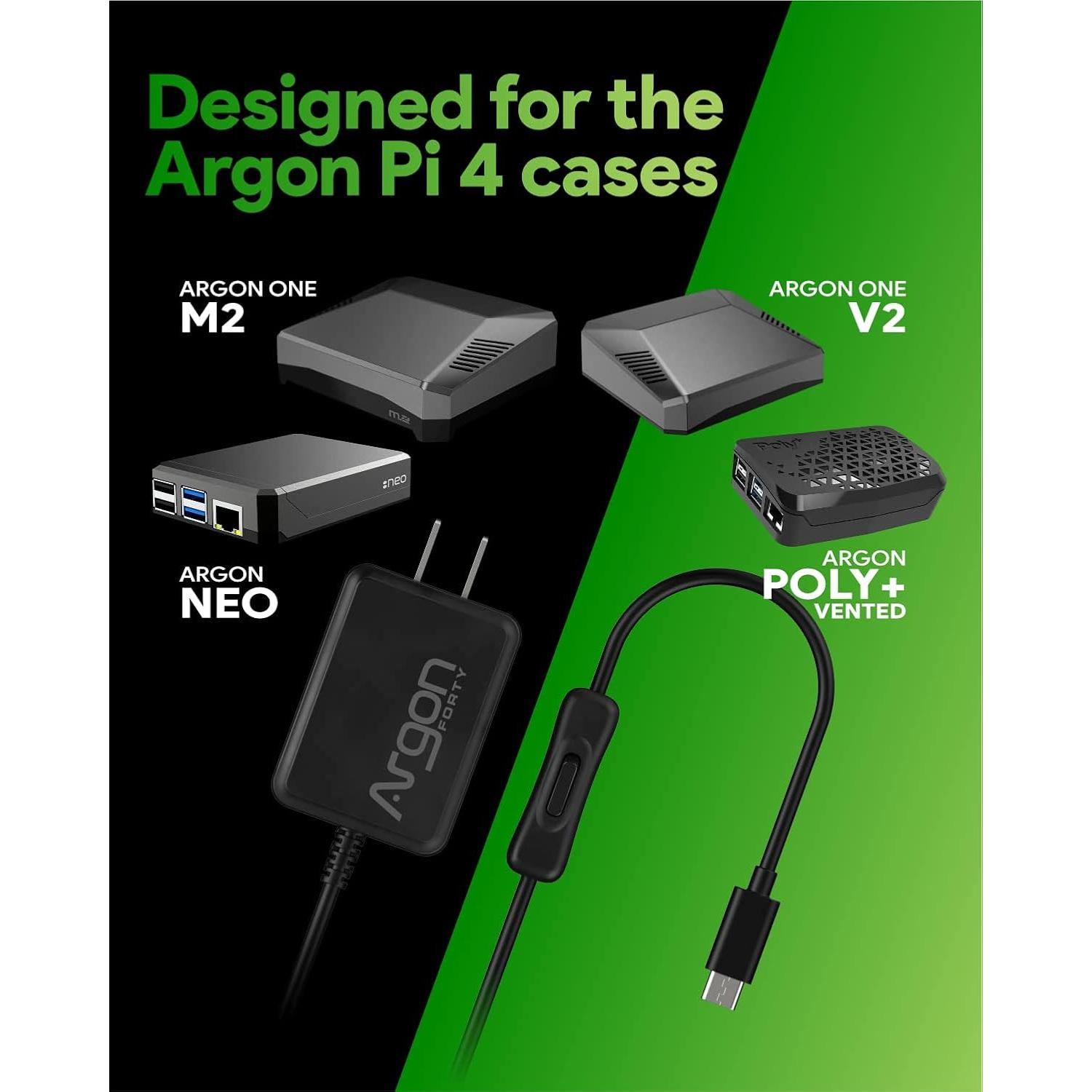 Fuente de Poder USB C Argon para Raspberry Pi 4 - 18W 5.25V 3.5A