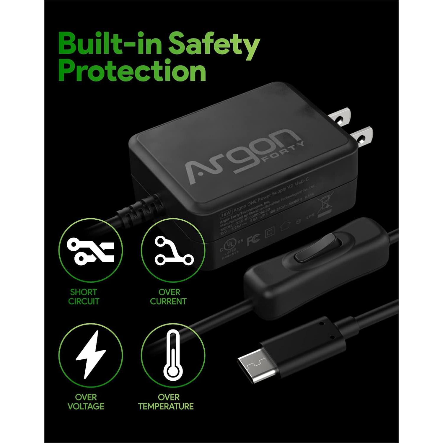 Fuente de Poder USB C Argon para Raspberry Pi 4 - 18W 5.25V 3.5A