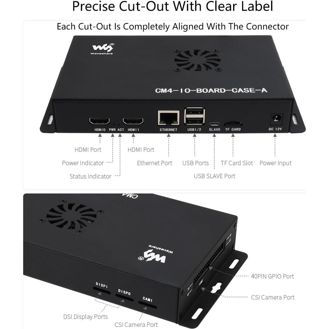 Caja de Metal con Ventilador para Raspberry Pi 4 - Waveshare