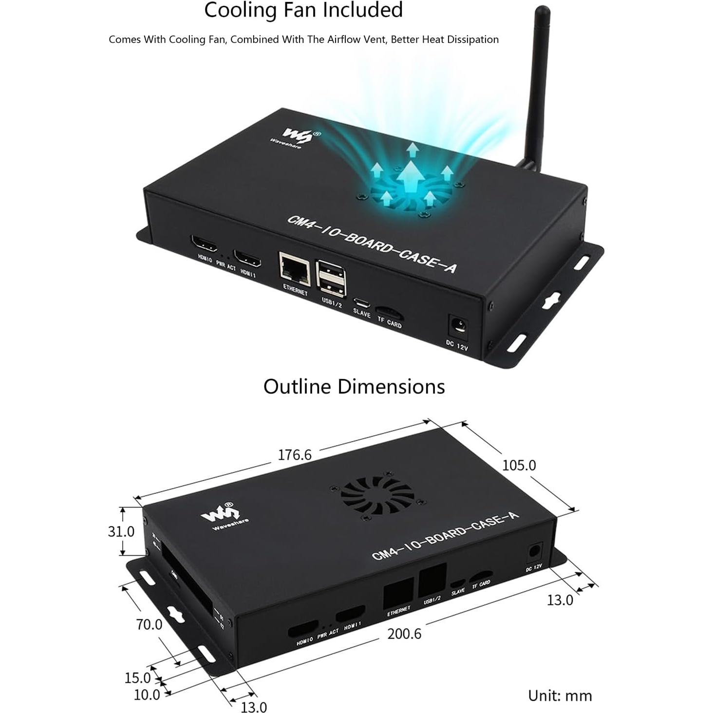 Caja de Metal con Ventilador para Raspberry Pi 4 - Waveshare