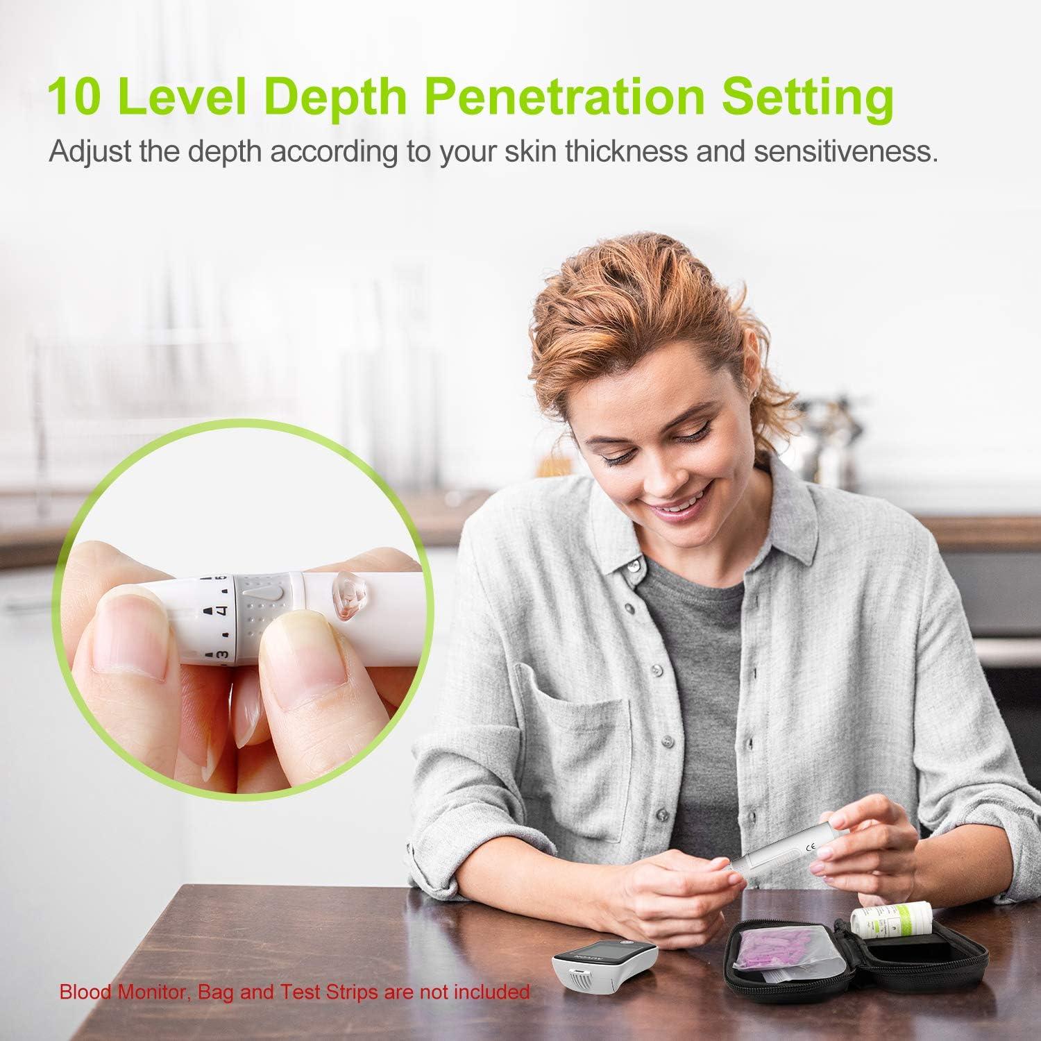 Dispositivo de Punción AUVON con 100 Lancetas y Ajuste de Profundidad