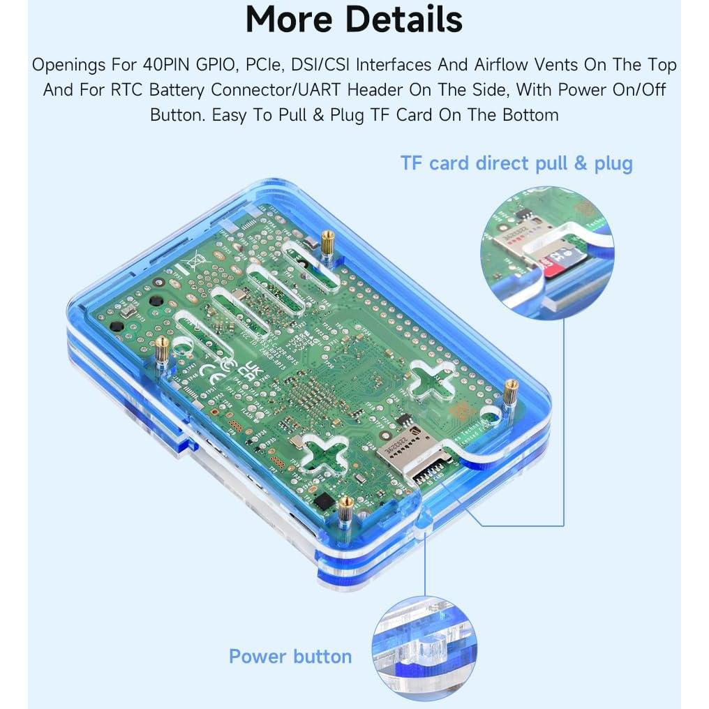 Carcasa Acrílica Transparente y Azul Waveshare para Raspberry Pi 5