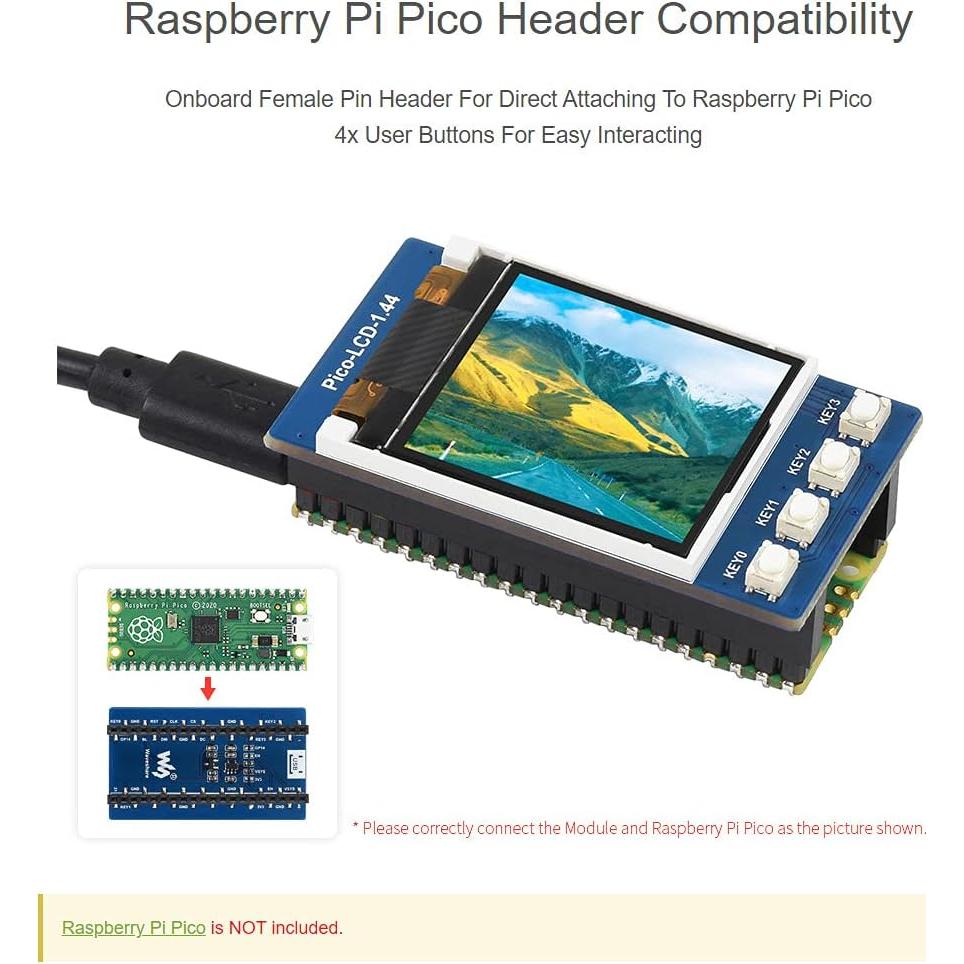 Módulo LCD 1.44" Waveshare para Raspberry Pi Pico 128x128 RGB