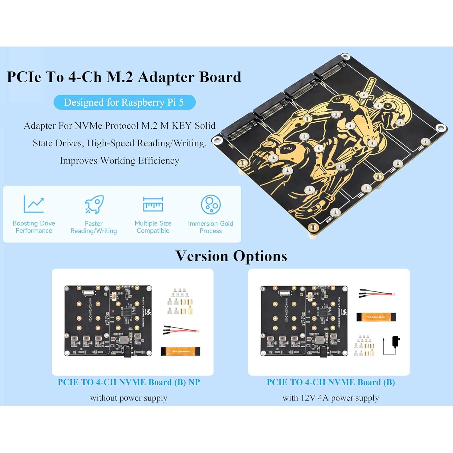 Adaptador PCIe a 4-CH M.2 UeeKKoo para Raspberry Pi 5