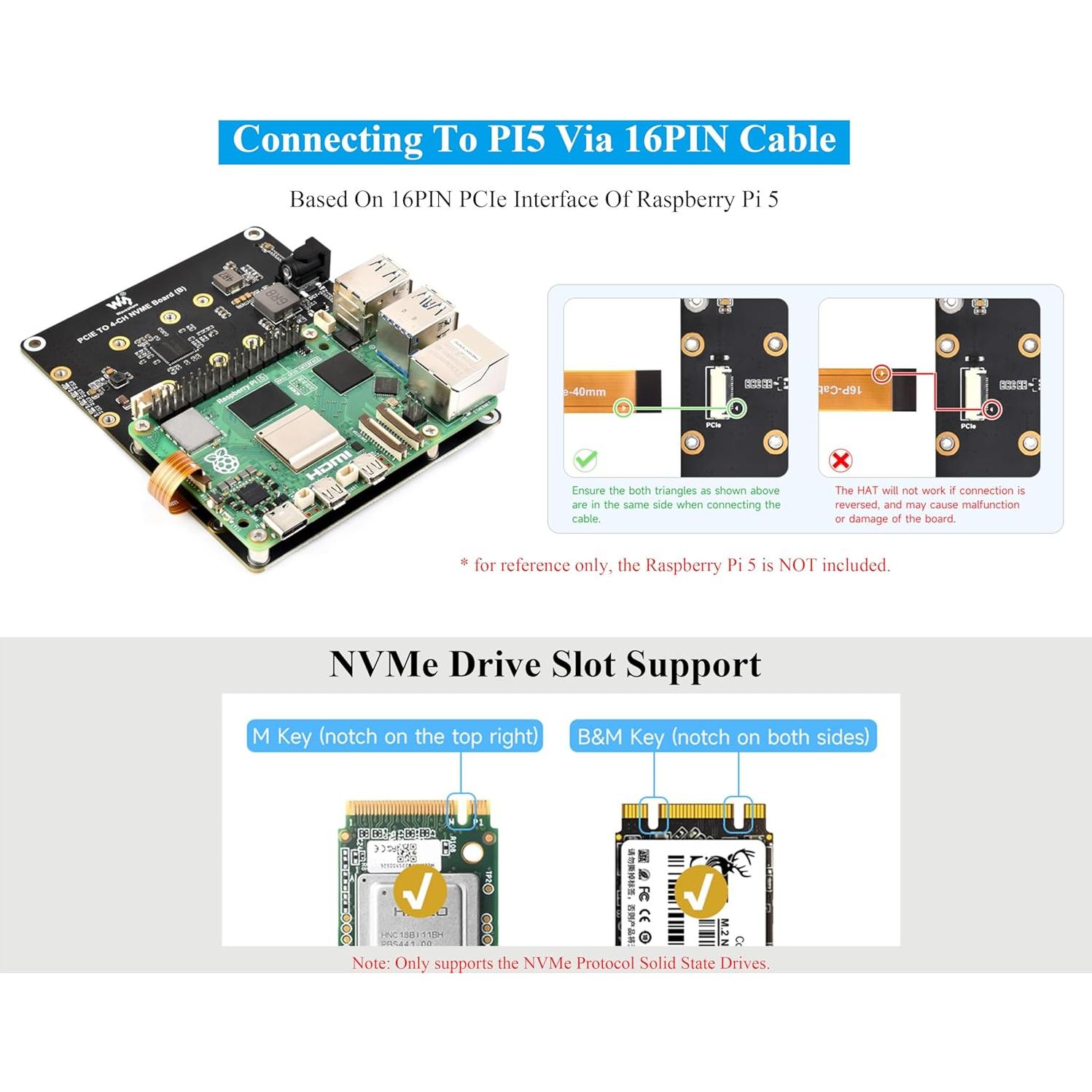 Adaptador PCIe a 4-CH M.2 UeeKKoo para Raspberry Pi 5