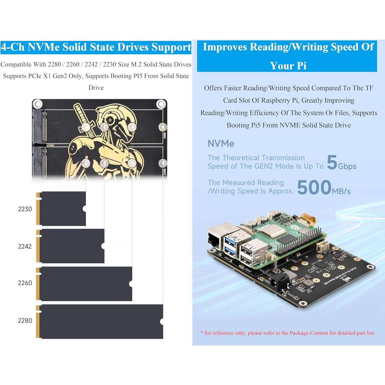 Adaptador PCIe a 4-CH M.2 UeeKKoo para Raspberry Pi 5