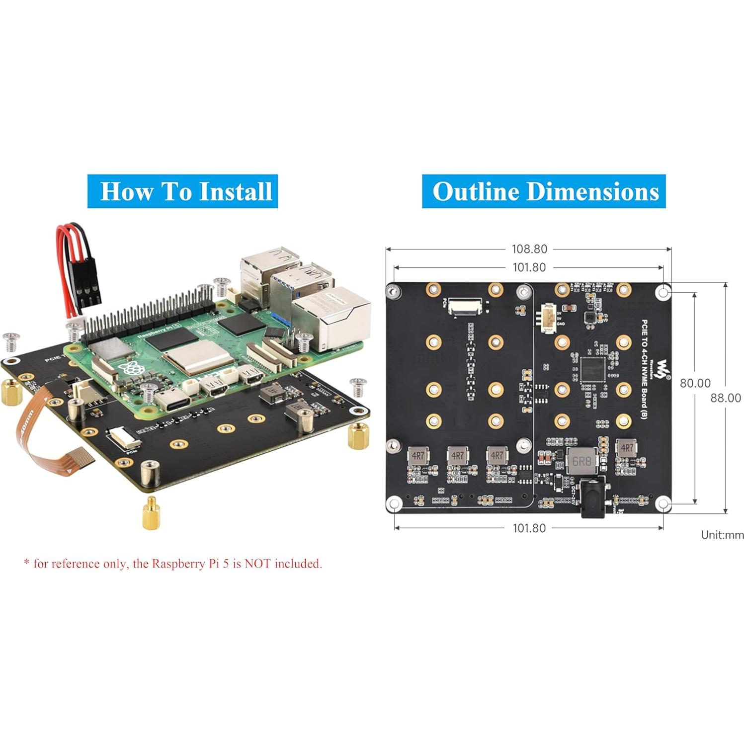 Adaptador PCIe a 4-CH M.2 UeeKKoo para Raspberry Pi 5