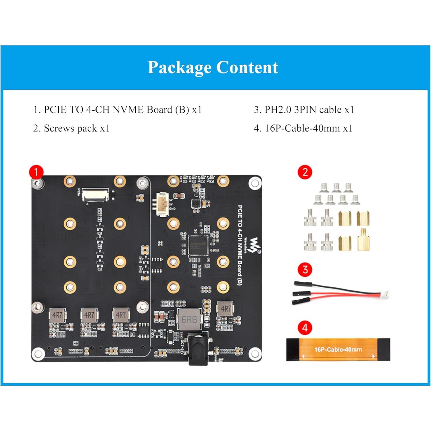Adaptador PCIe a 4-CH M.2 UeeKKoo para Raspberry Pi 5