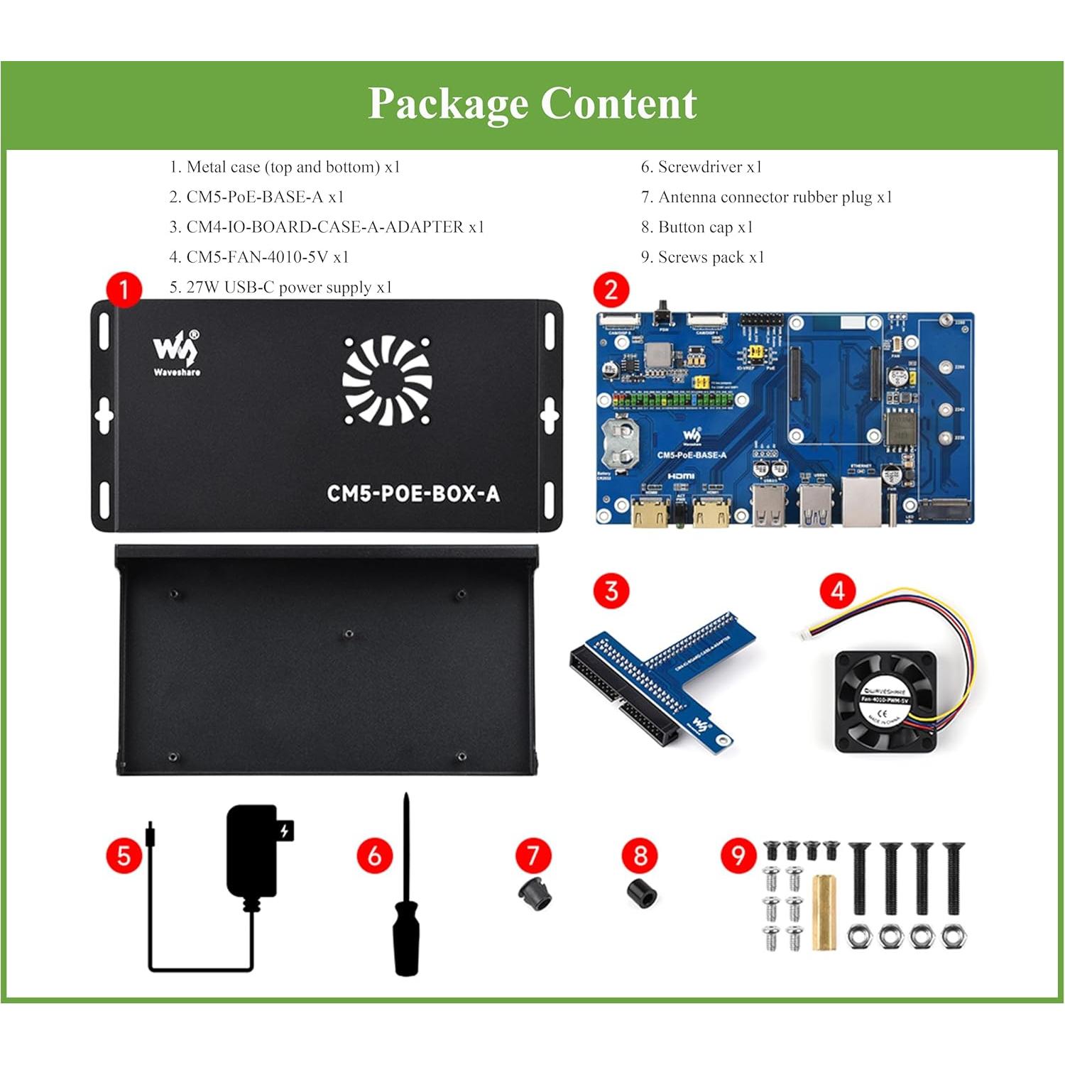 Kit Compute Module 5 Wonrabai con Placa IO y PoE, Ventilador