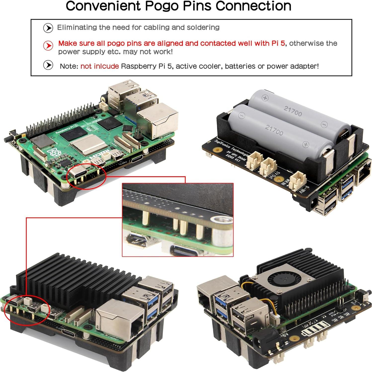Geekworm X1205 UPS HAT para Raspberry Pi 5 - 5.1V 6A