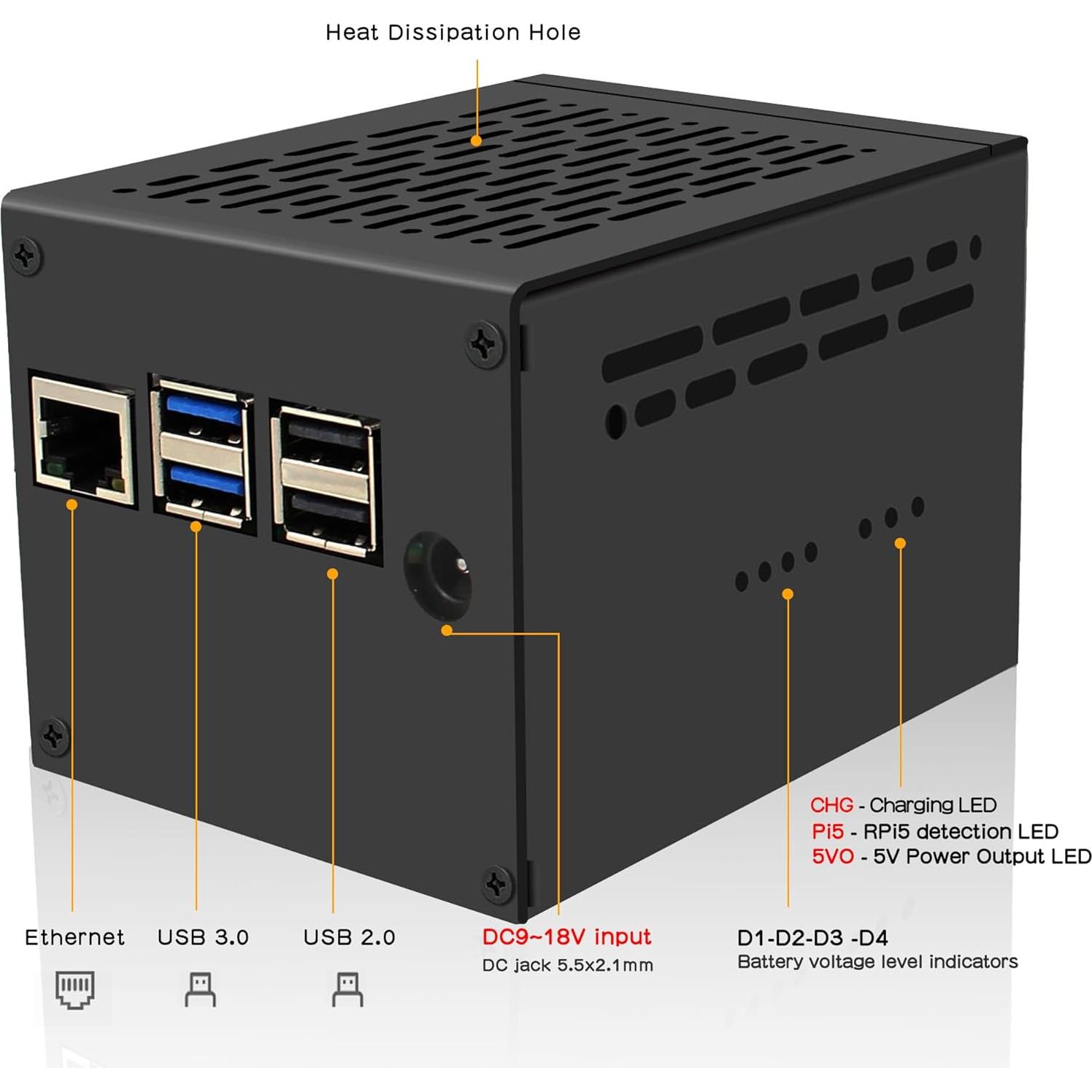 Geekworm X1205 UPS HAT para Raspberry Pi 5 - 5.1V 6A