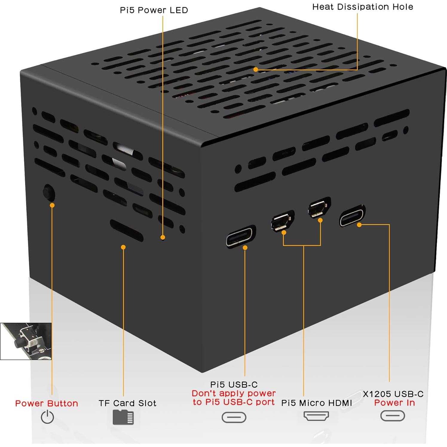 Geekworm X1205 UPS HAT para Raspberry Pi 5 - 5.1V 6A