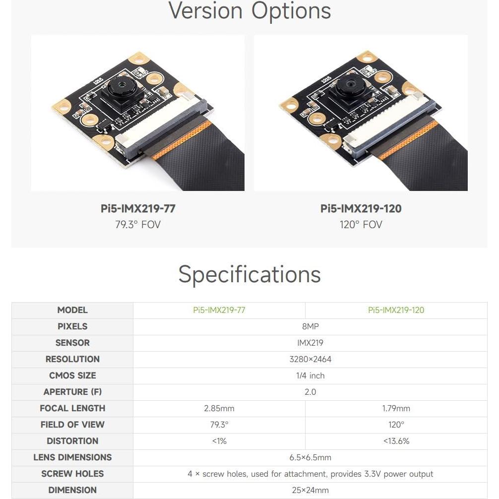 Módulo de Cámara Waveshare IMX219 8MP para Raspberry Pi 5