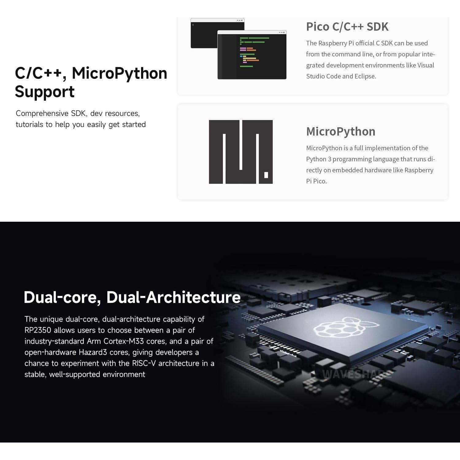 Kit de Evaluación Waveshare Raspberry Pi Pico 2 - Doble Núcleo