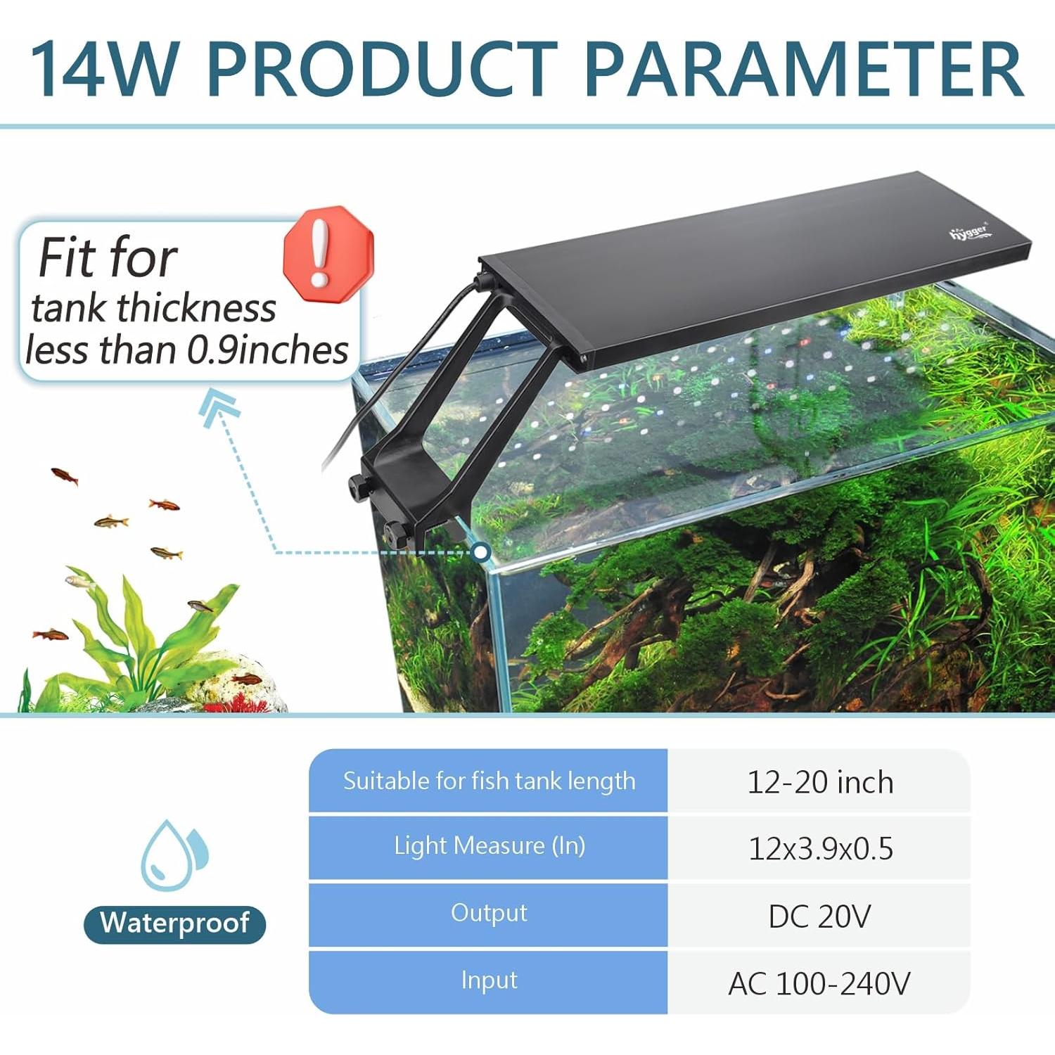 Luz LED Acuática Hygger 14W para Acuario 30-50cm