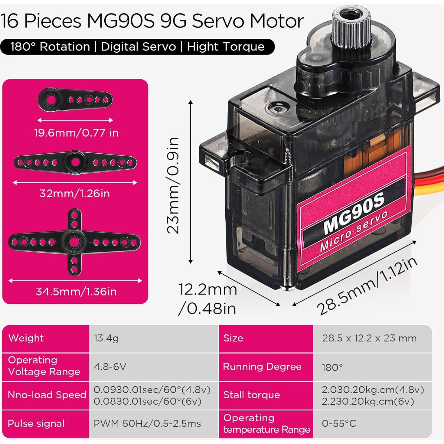 Kit 16 Motores Servo Micro SG90 Hanaive 9g para RC