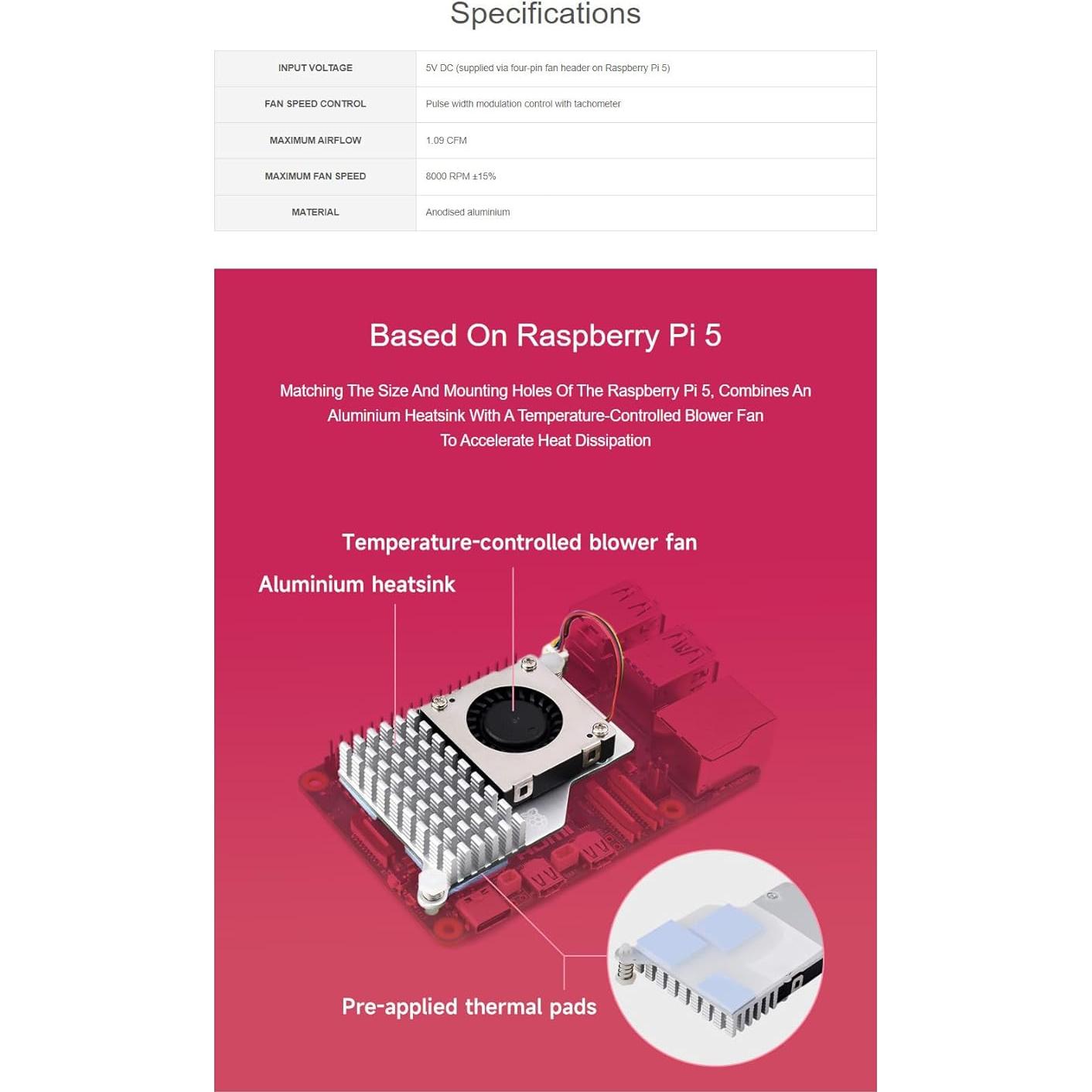 Enfriador Activo Oficial Raspberry Pi 5 con Ventilador 5V