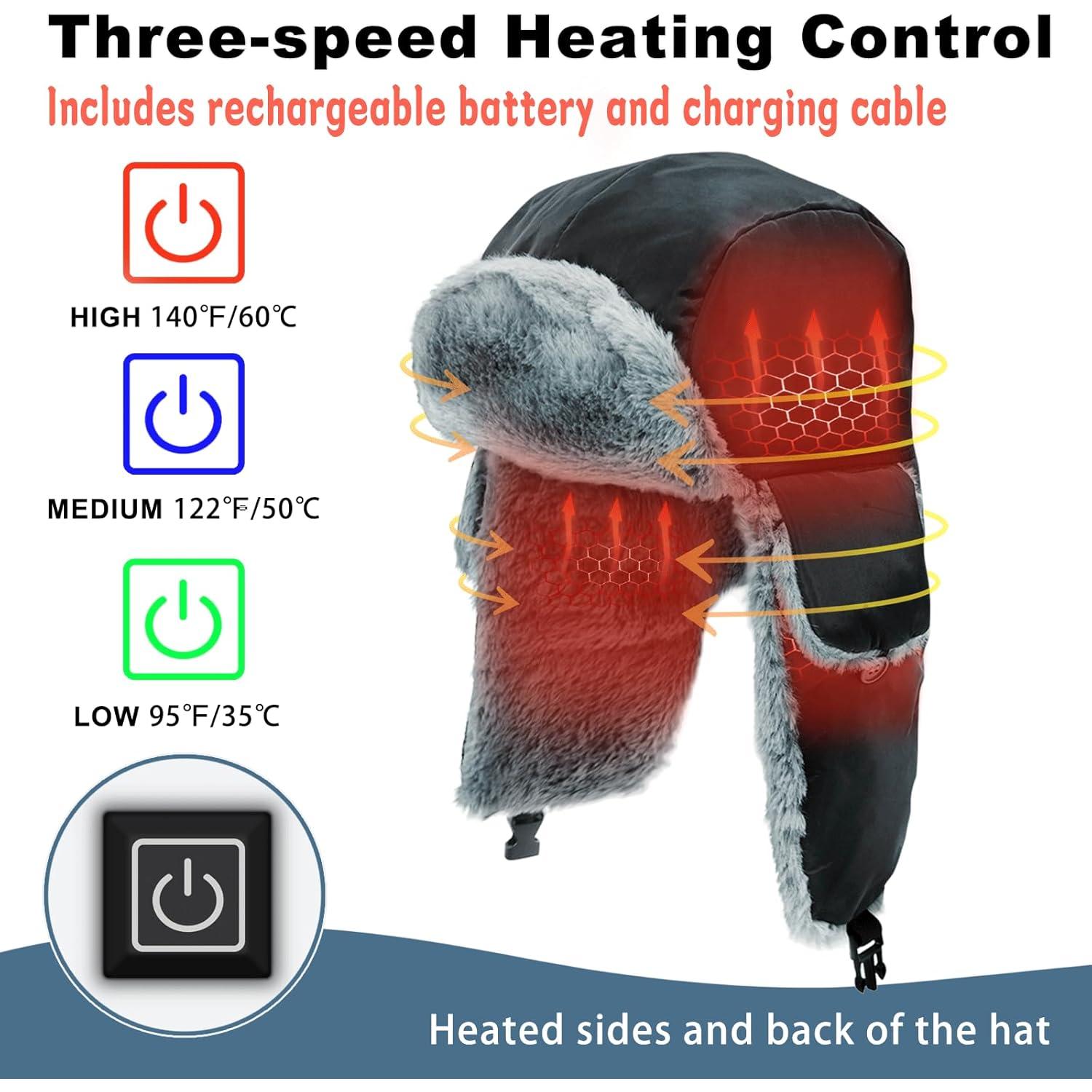 Gorro Trapper Calentado Eléctrico para Invierno - Negro