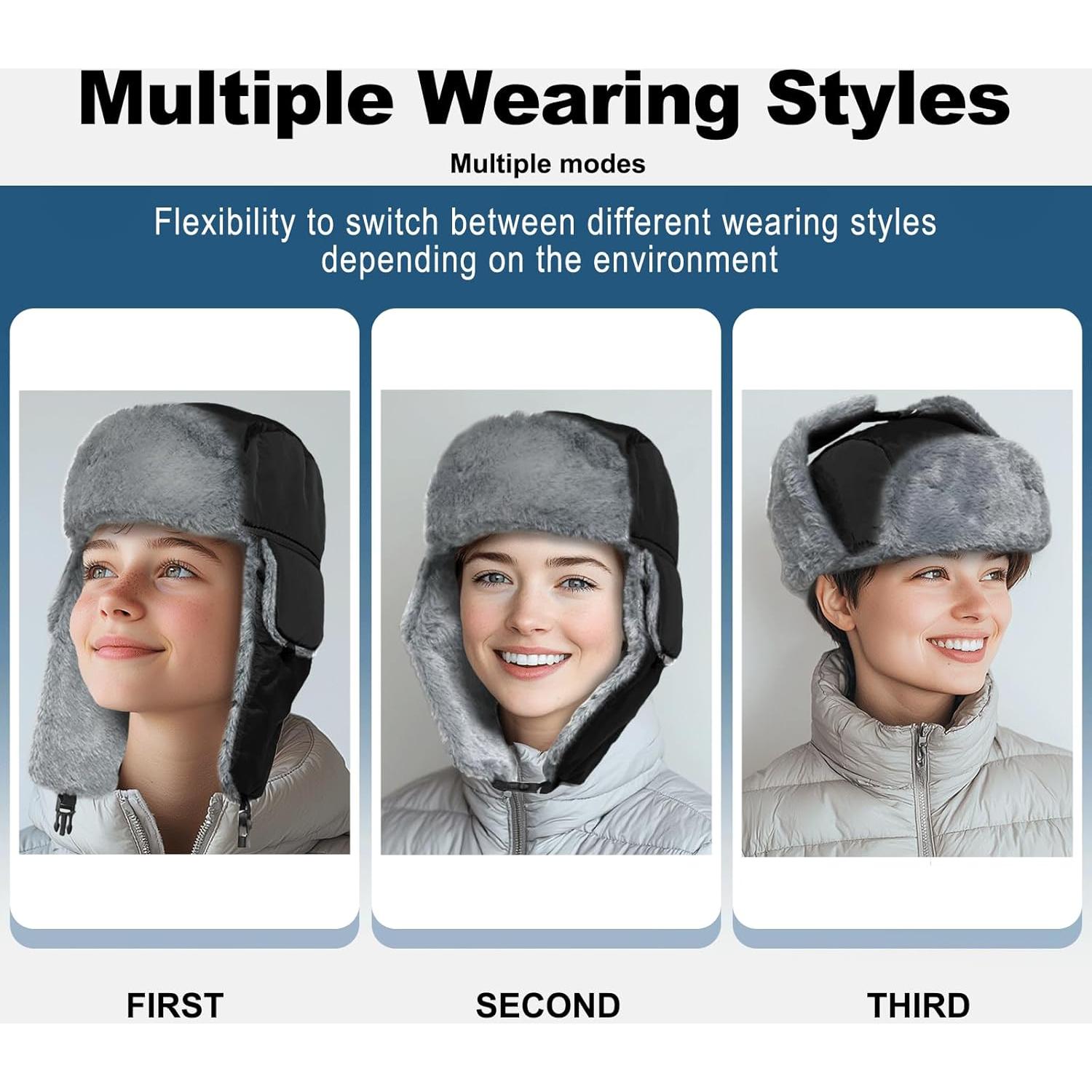 Gorro Trapper Calentado Eléctrico para Invierno - Negro