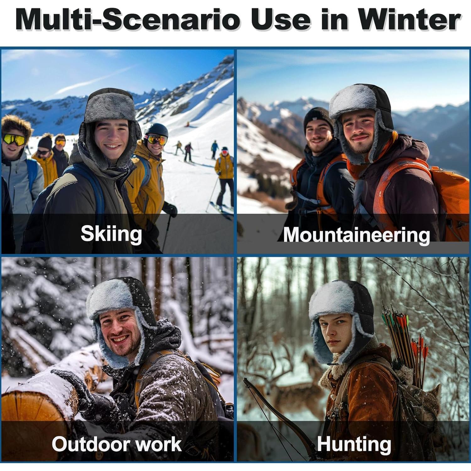 Gorro Trapper Calentado Eléctrico para Invierno - Negro