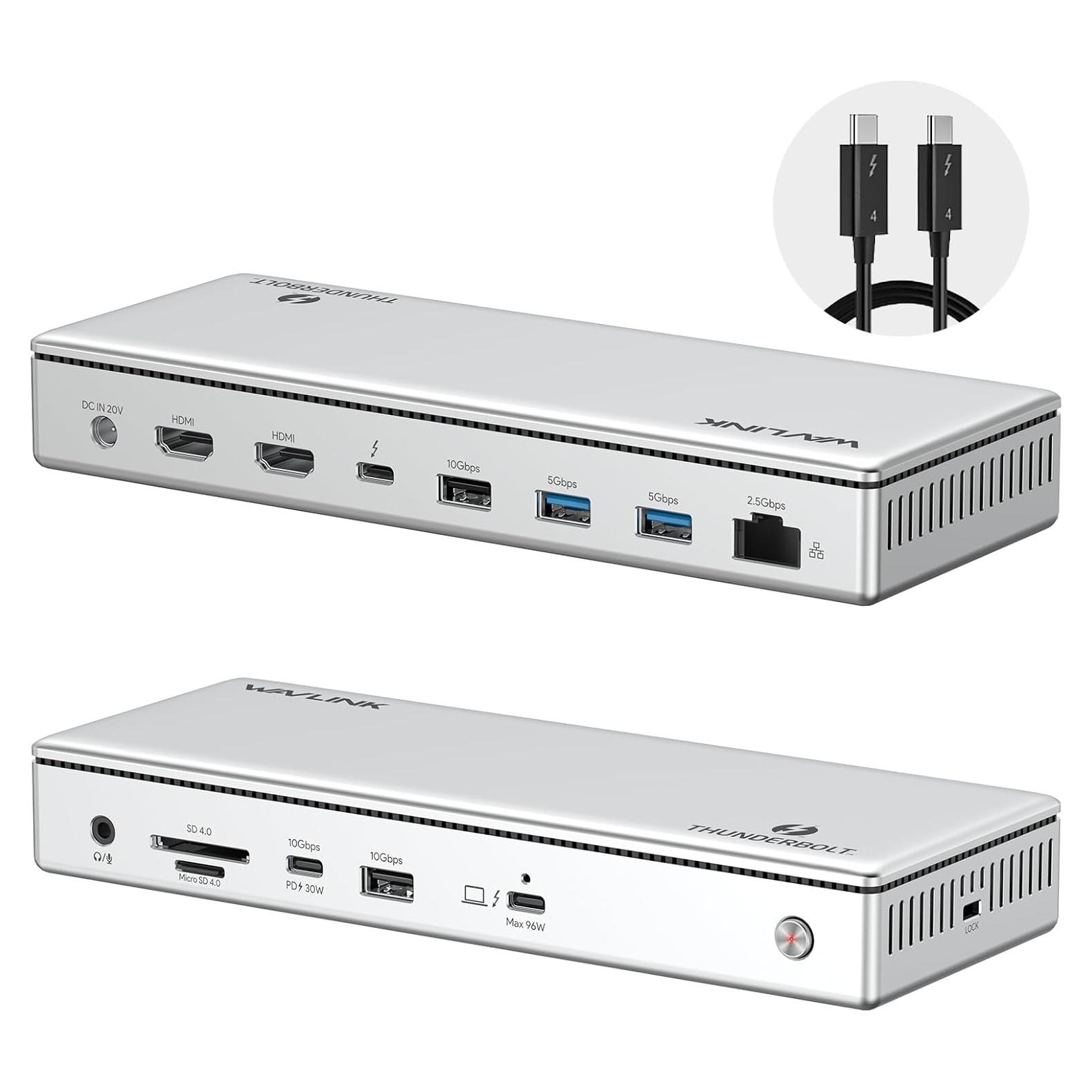 Dock Thunderbolt 4 WAVLINK 13-en-1 Doble HDMI 4K 60Hz