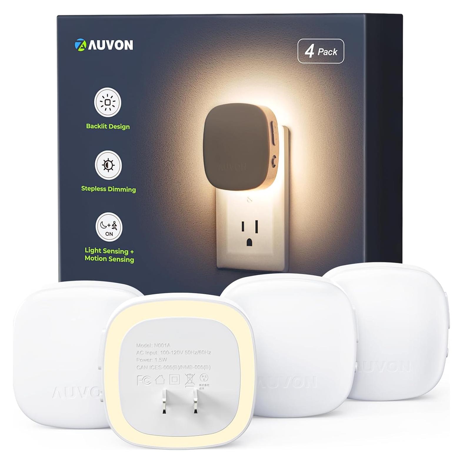 AUVON Luz Nocturna LED Sensor Movimiento 4 Pzs Regulable