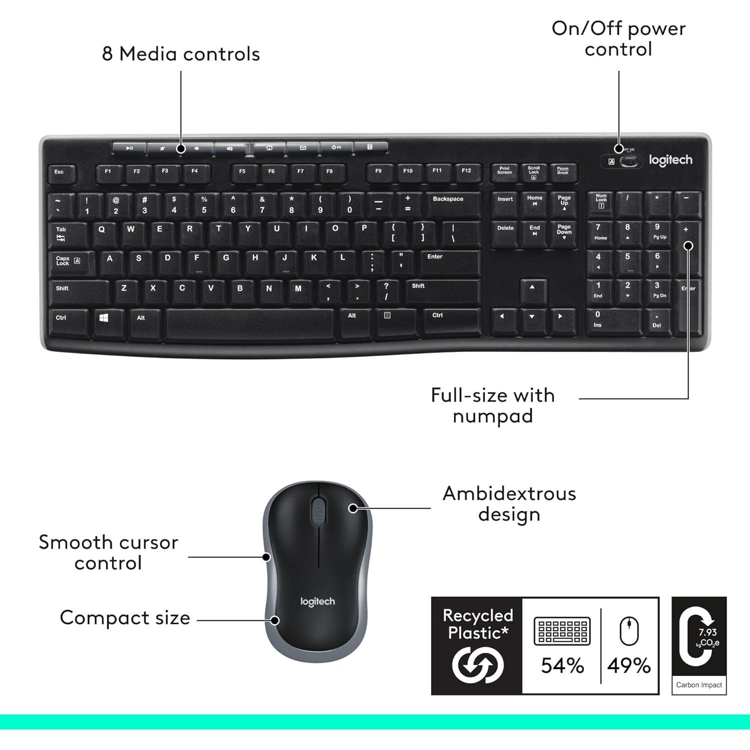 Combo Inalámbrico Teclado y Ratón Logitech MK270 Negro